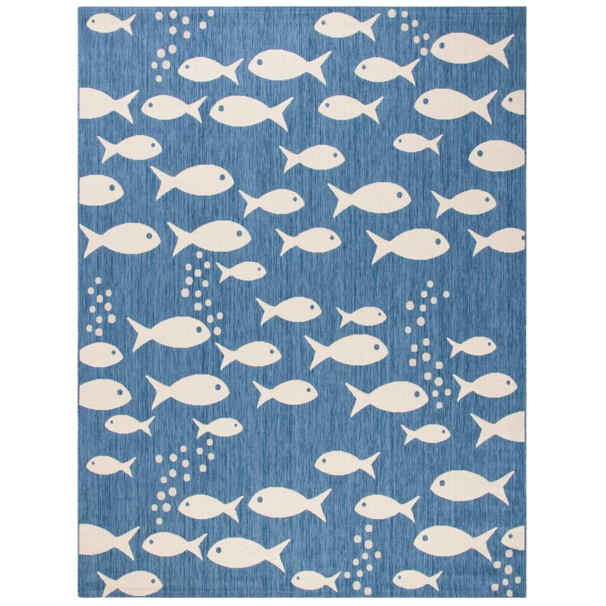 Courtyard Illa Blue/Beige Easy-Care Synthetic Outdoor Rug - 6'7" x 9'6"