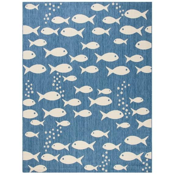 Courtyard CY6012 Power Loomed Indoor/Outdoor Area Rug - Blue/Beige - 6'7"x9'6" - Safavieh.