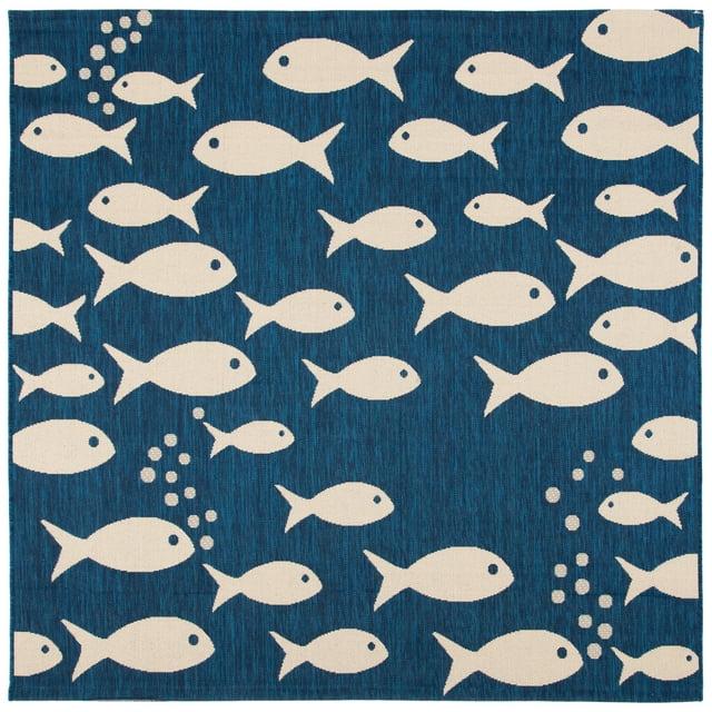 Courtyard CY6012 Power Loomed Indoor/Outdoor Area Rug - Navy/Beige - 5'3"x5'3" - Safavieh.