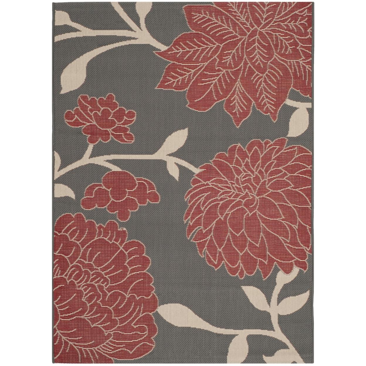 Courtyard CY7321 Power Loomed Indoor and Outdoor Area Rug - Anthracite/Red - 4'x5'7" - Safavieh