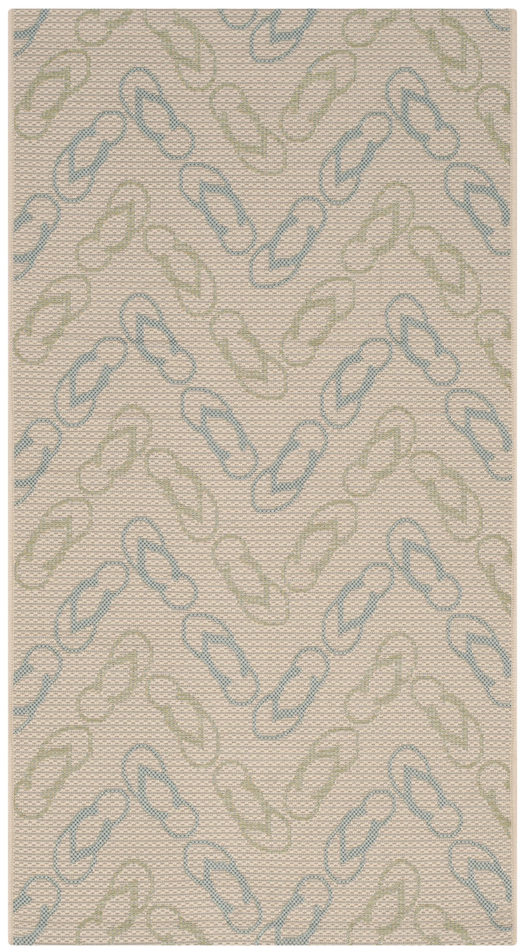 Beige & Aqua Easy-Care Synthetic Indoor/Outdoor Area Rug - 2'7" x 5'