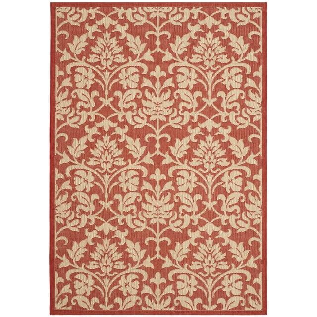 SAFAVIEH Courtyard Yvette Floral Indoor/Outdoor Area Rug, 4' x 5'7", Red/Natural
