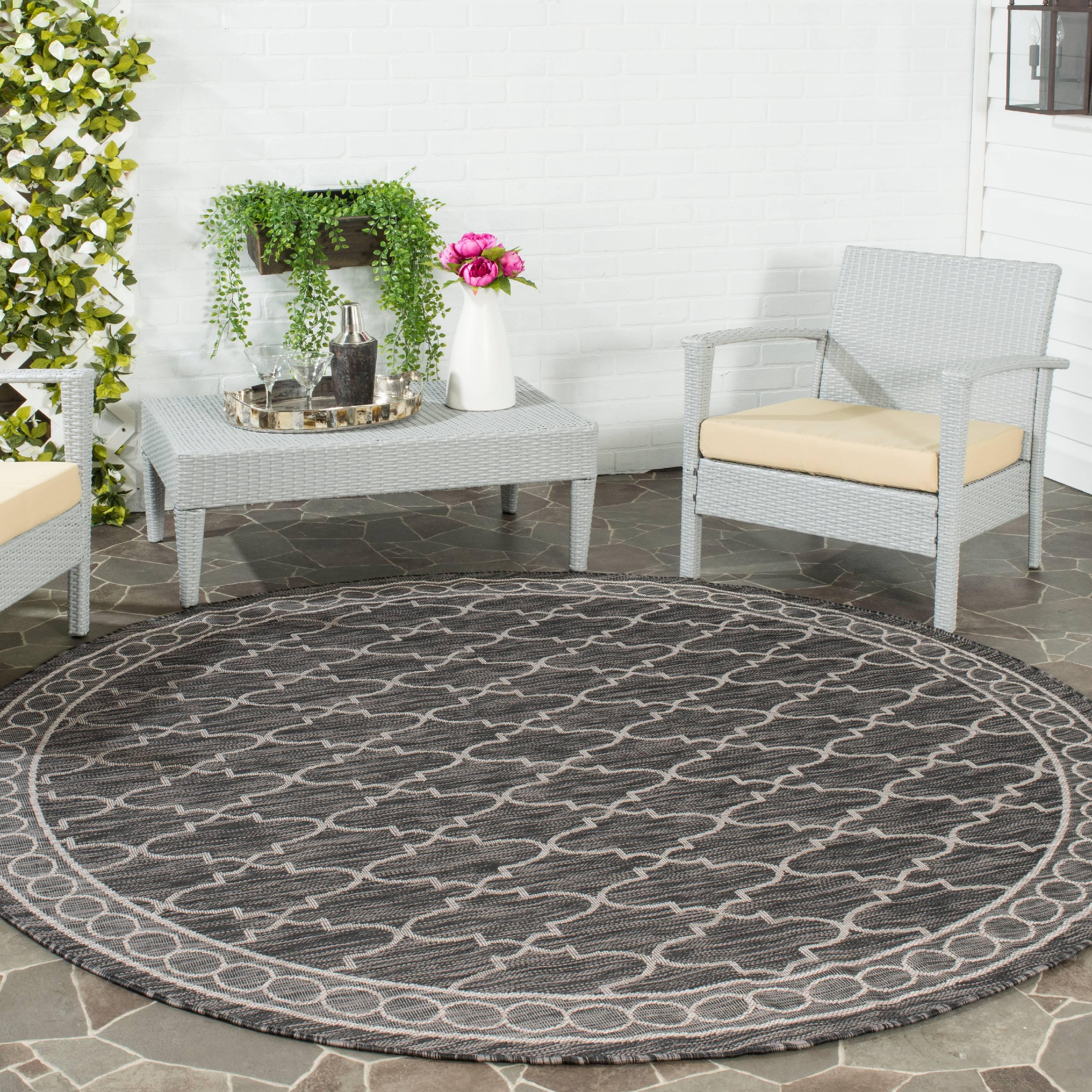 Elegant Non-Slip Black Synthetic 79" Round Area Rug