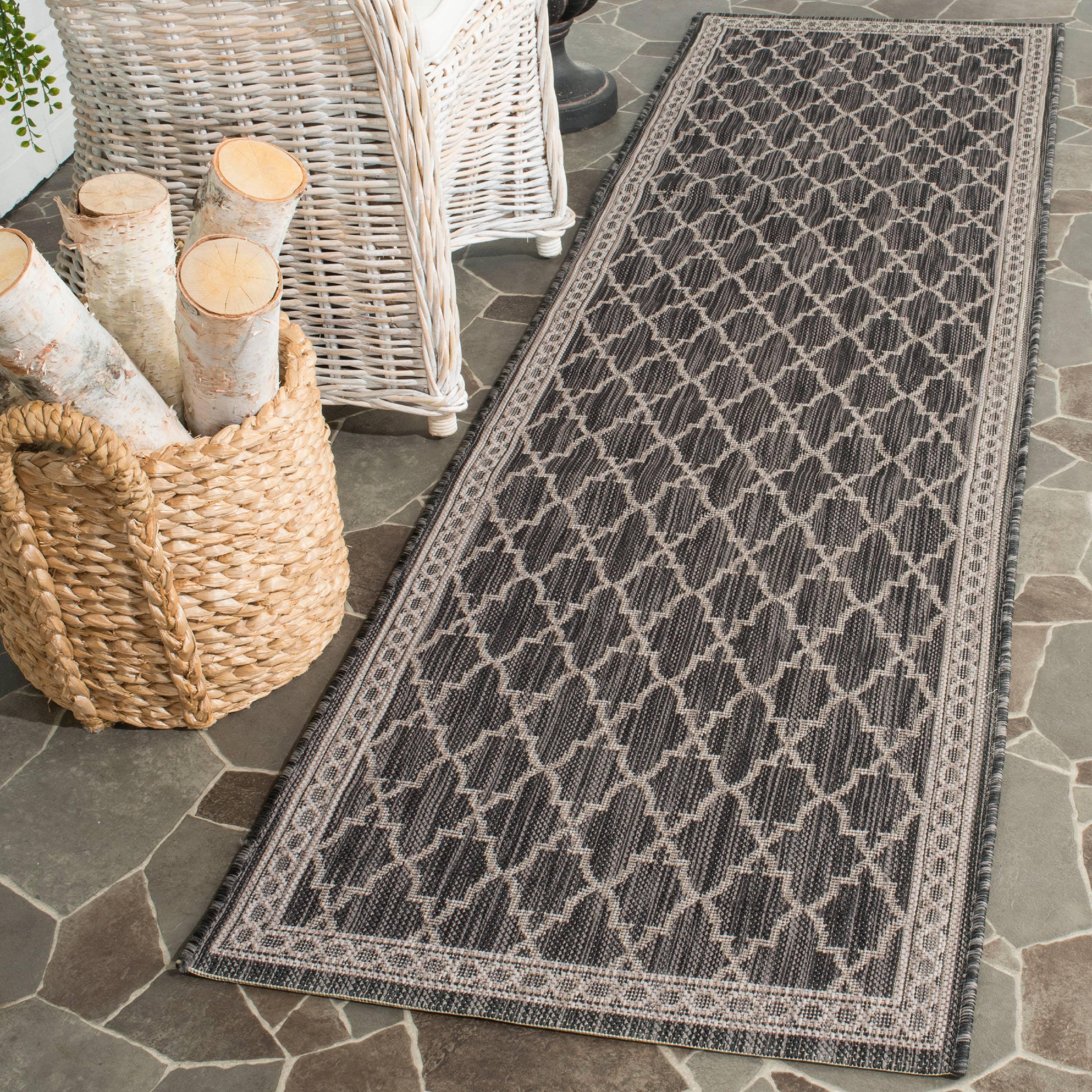 Courtyard CY8871 Power Loomed Indoor/Outdoor Runner Rug - Black/Beige - 2'3"x12' - Safavieh.