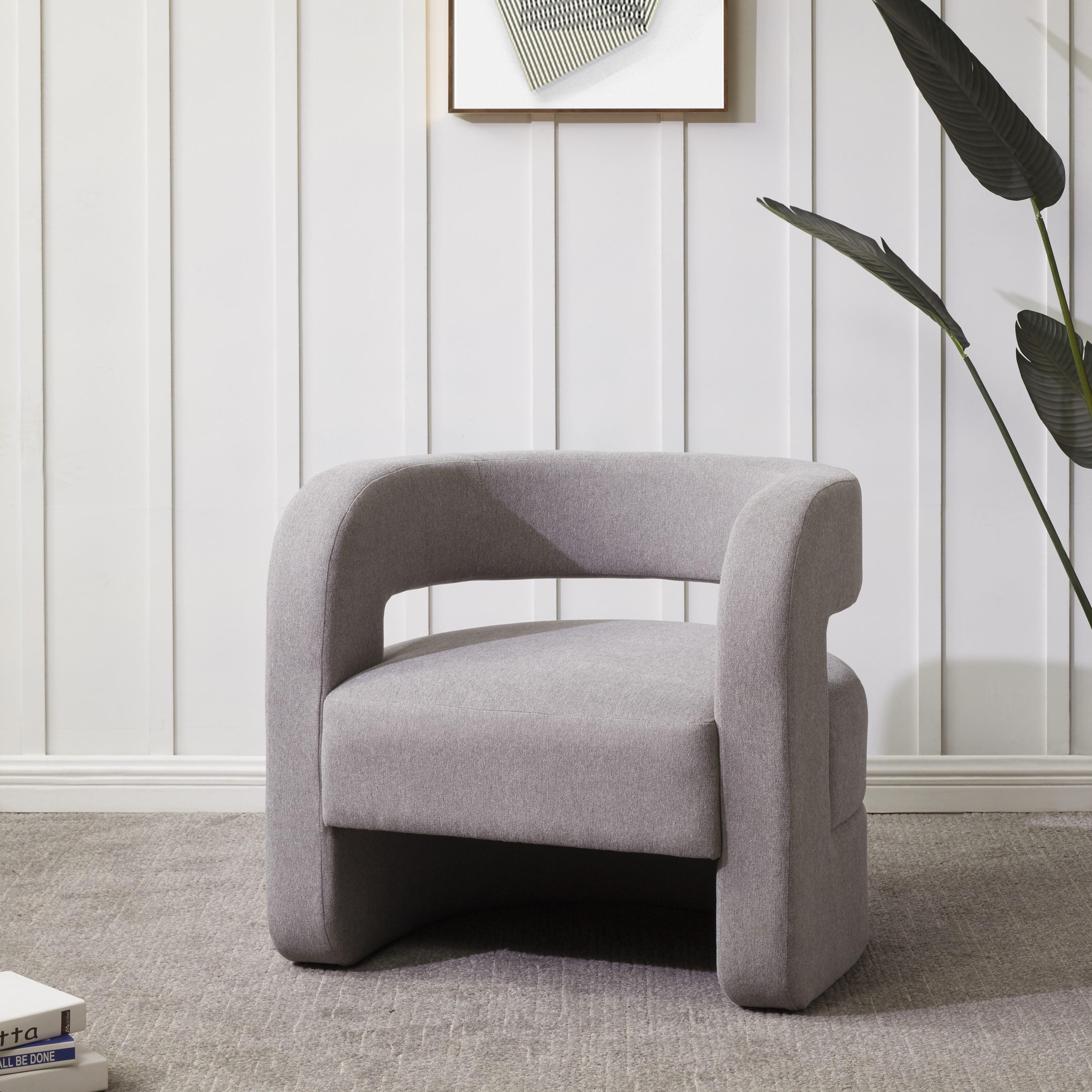 Anissa Light Grey Velvet Barrel Accent Chair with Wood Base