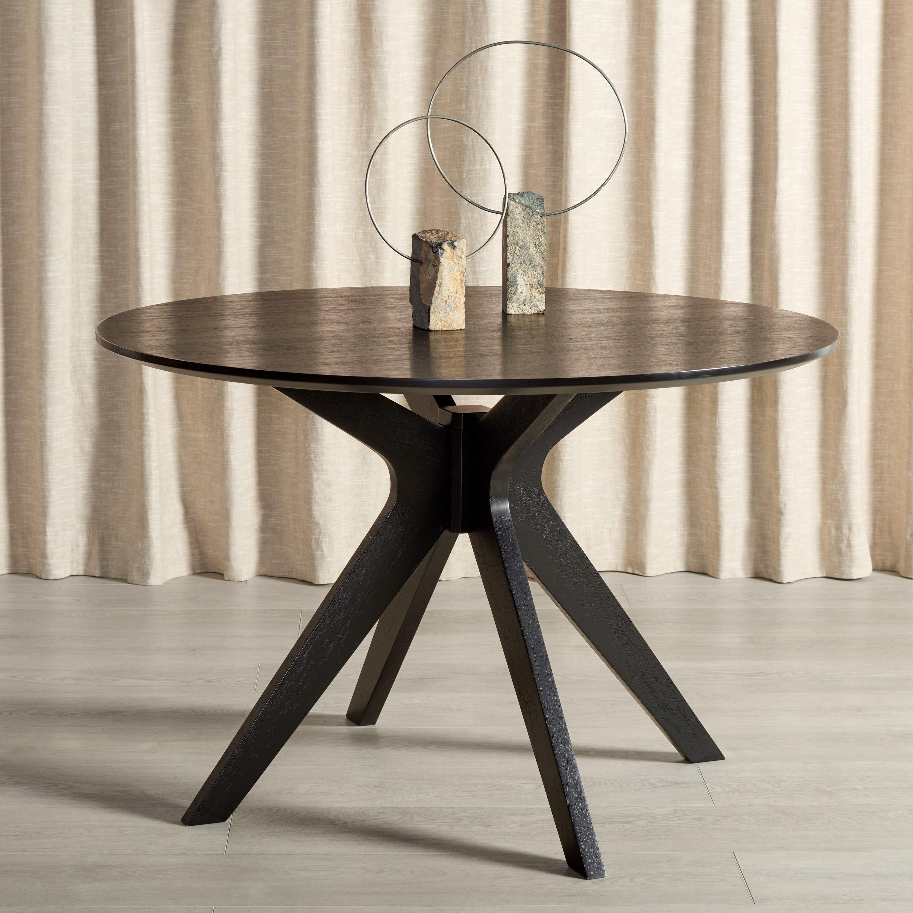 Carolee Mid-Century Black Round Wood Dining Table for Four