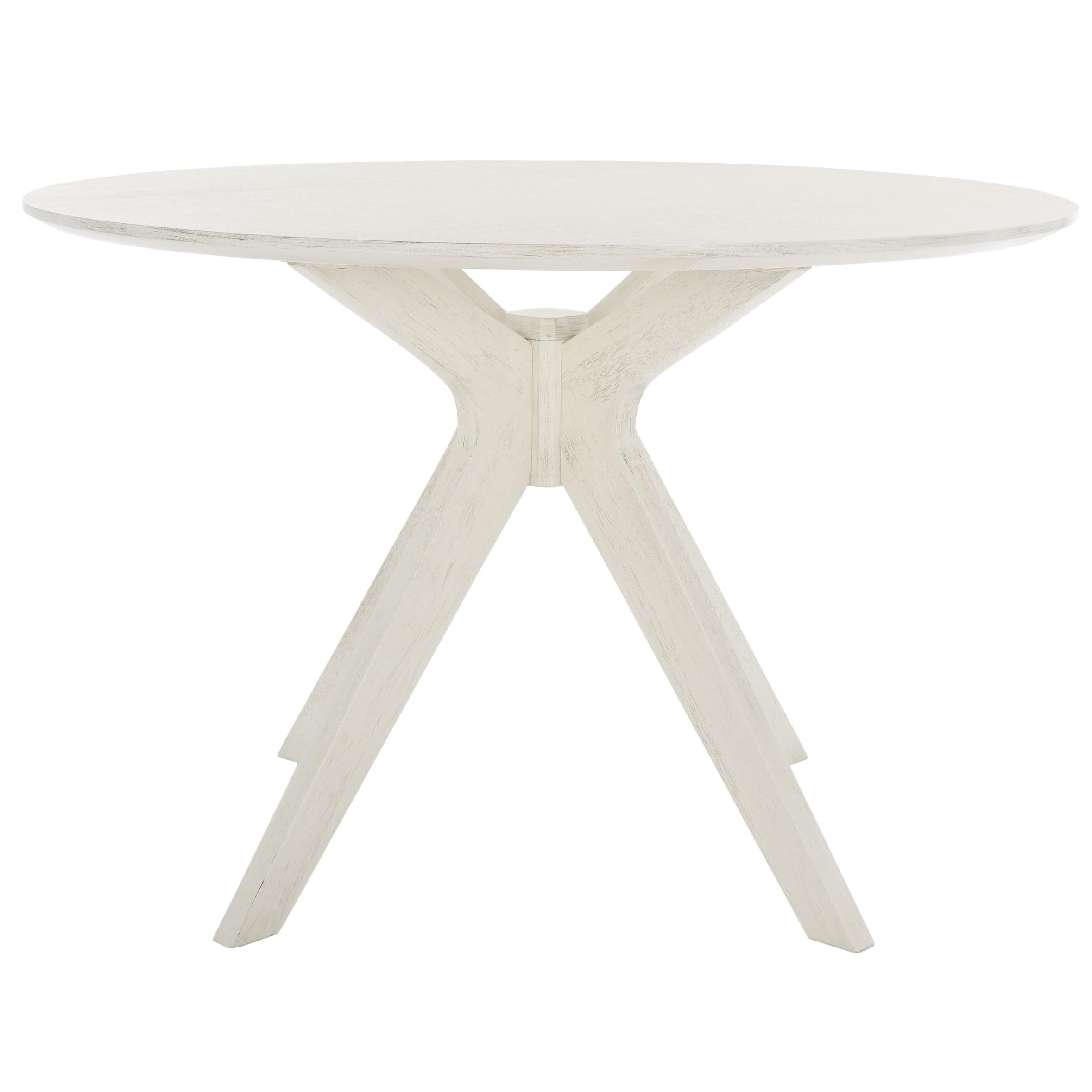 Mid-Century Charm White Washed Round Wood Dining Table