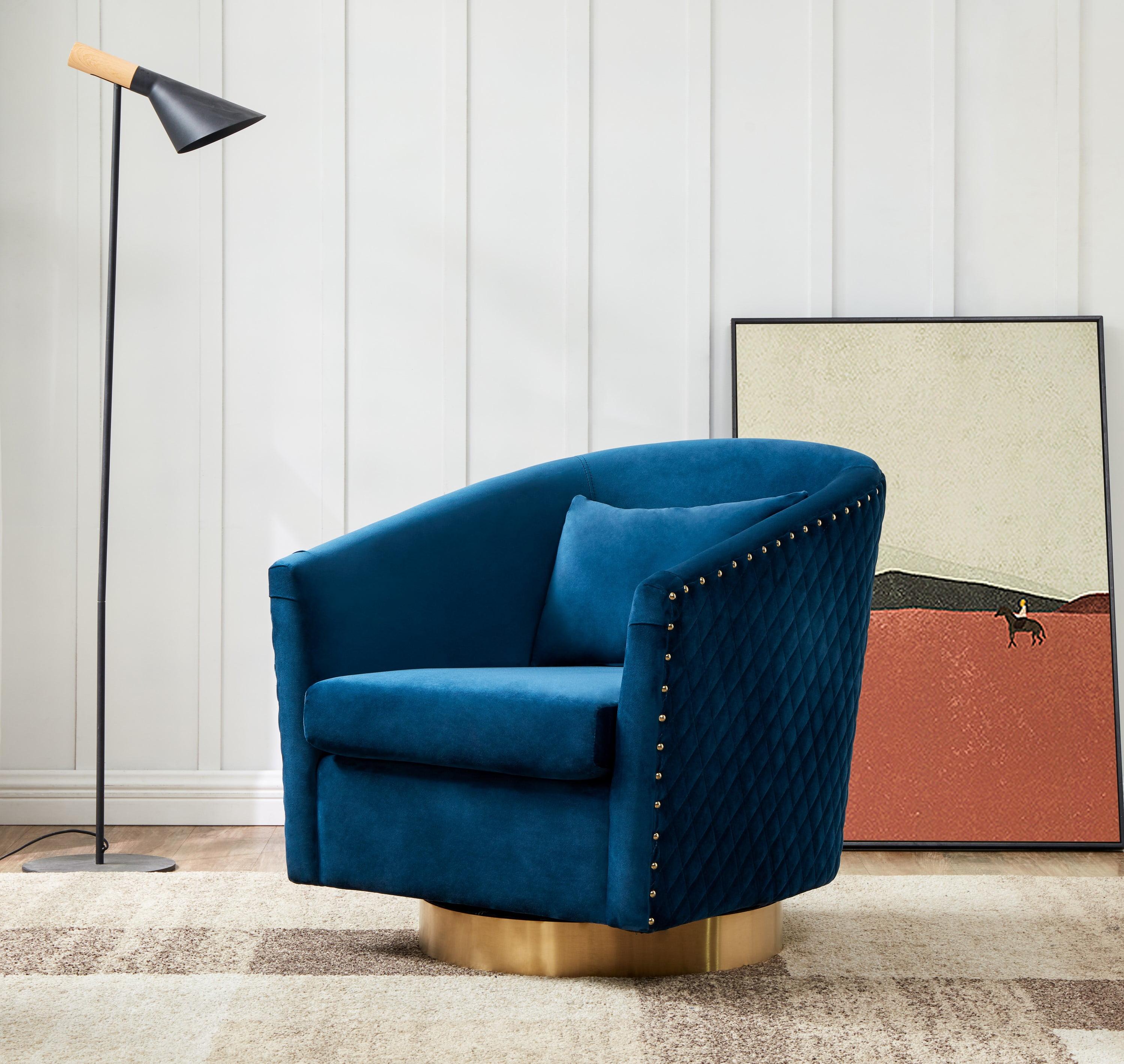 Clara Quilted Swivel Tub Chair - SFV4702 - Navy/Gold - Safavieh Couture