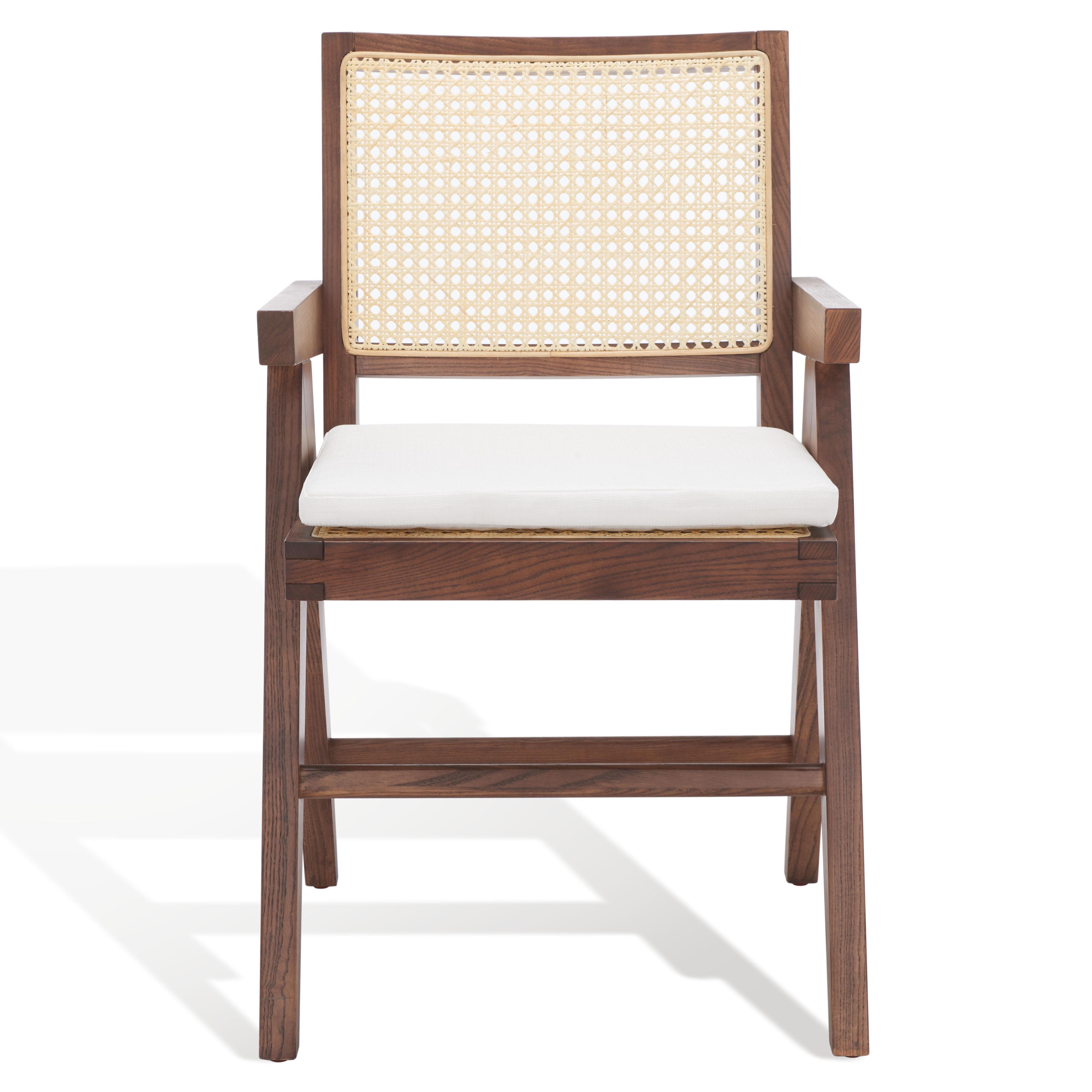 SAFAVIEH Couture Colette Contemporay Linen Solid Dining Armchair, Walnut/Natural