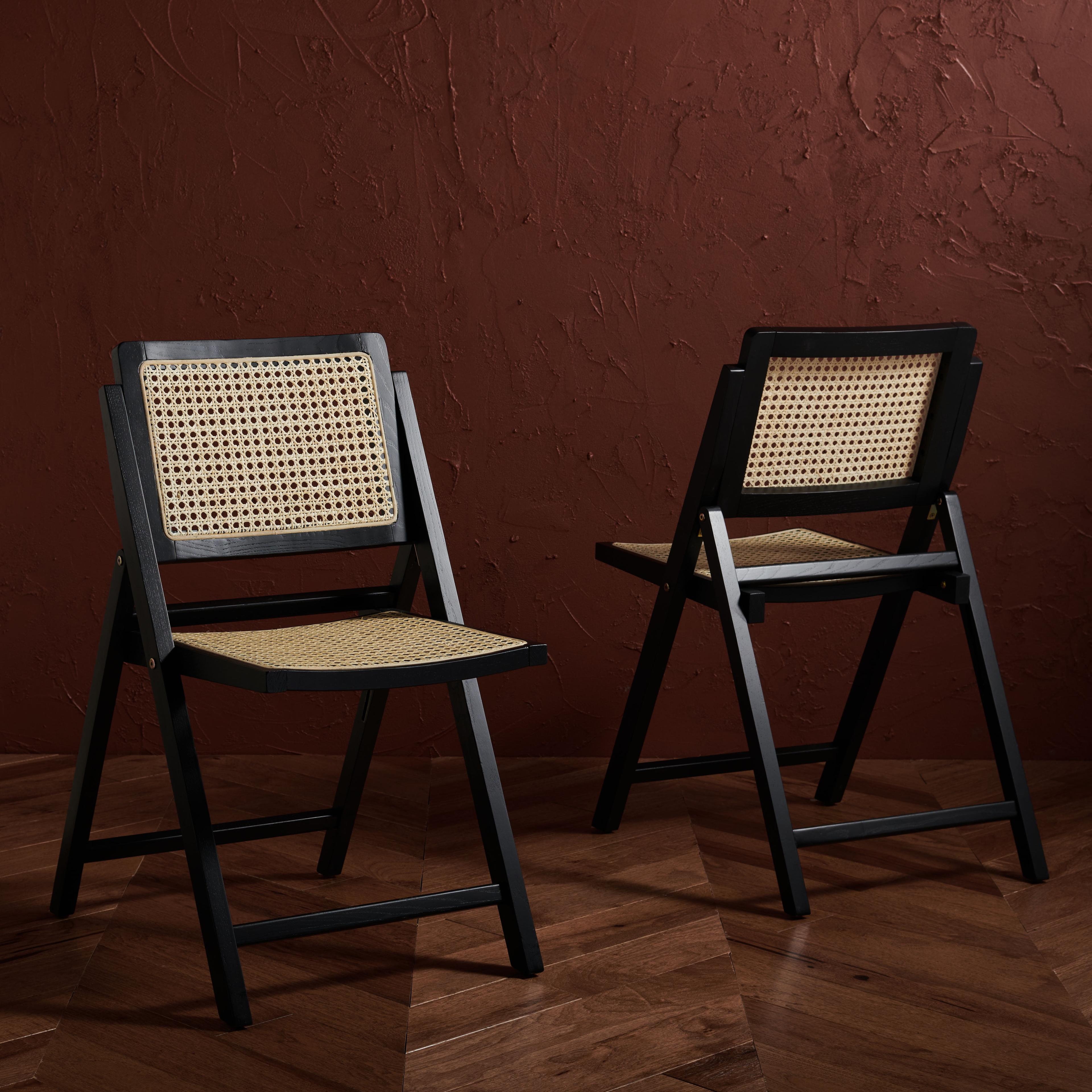 Desiree Black/Natural Rattan Mesh Folding Dining Chair Set