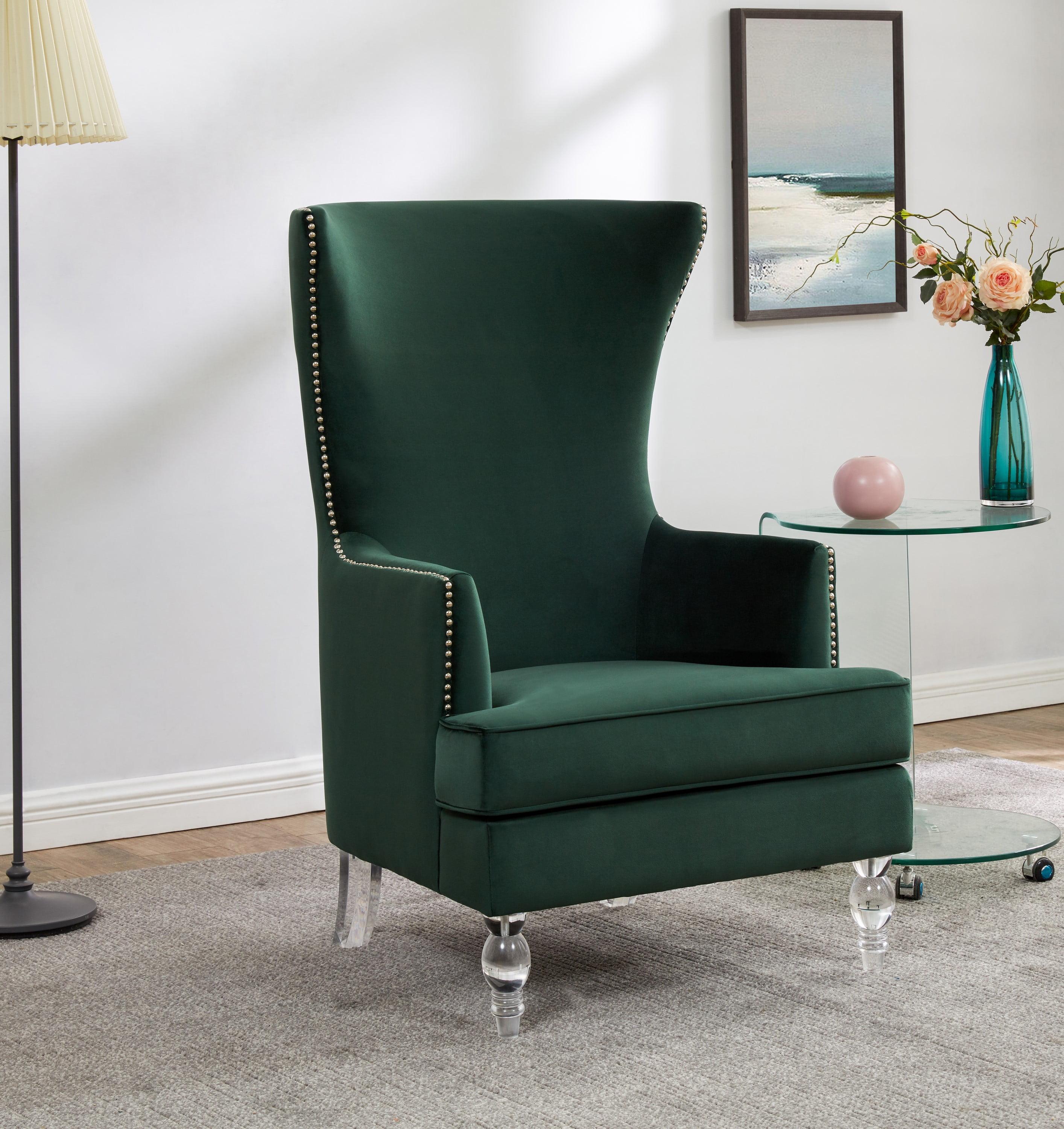 SAFAVIEH Couture Geode Modern Velvet Solid Wingback Chair, Forest Green