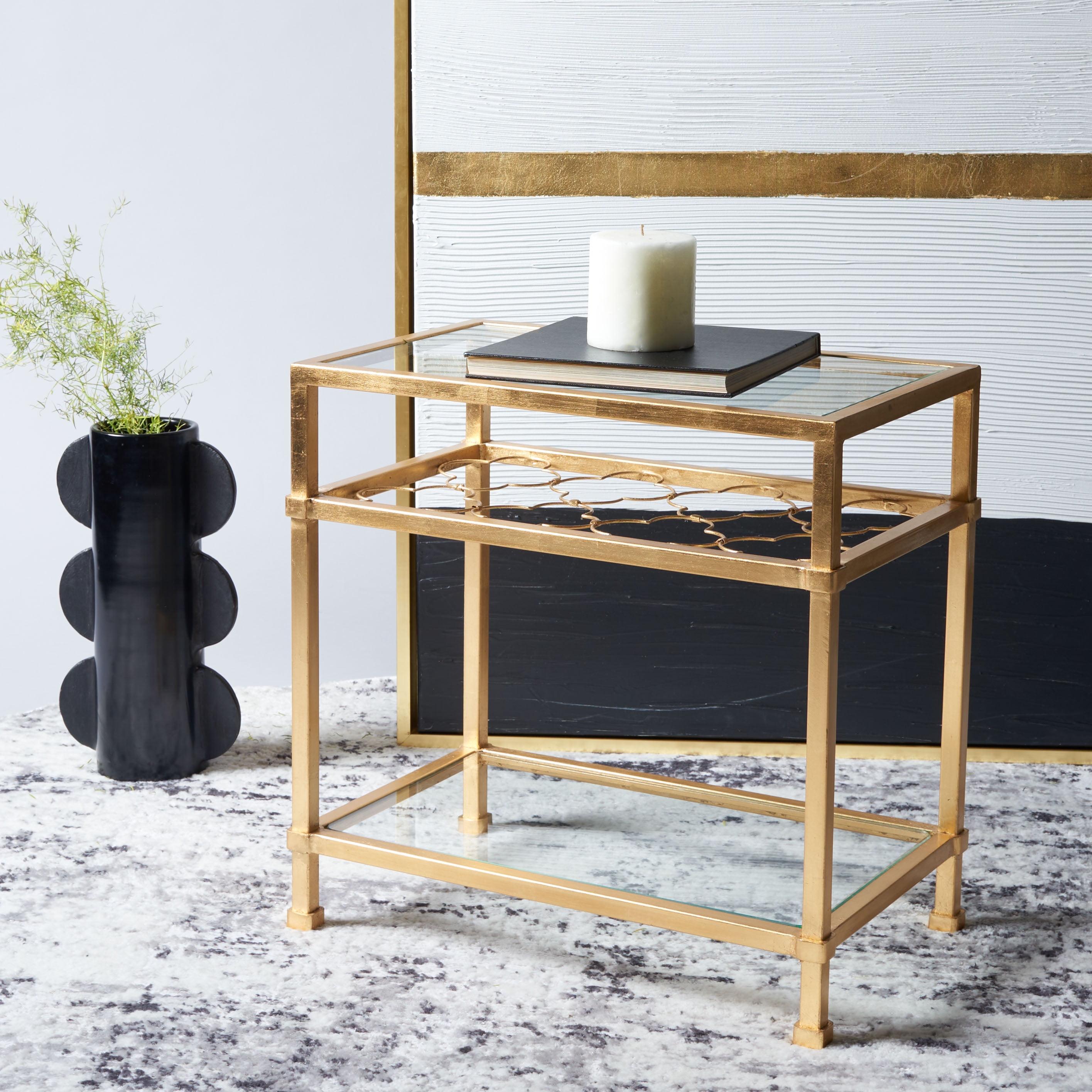 Hanzel Gold Leaf Glass Top Rectangular Side Table