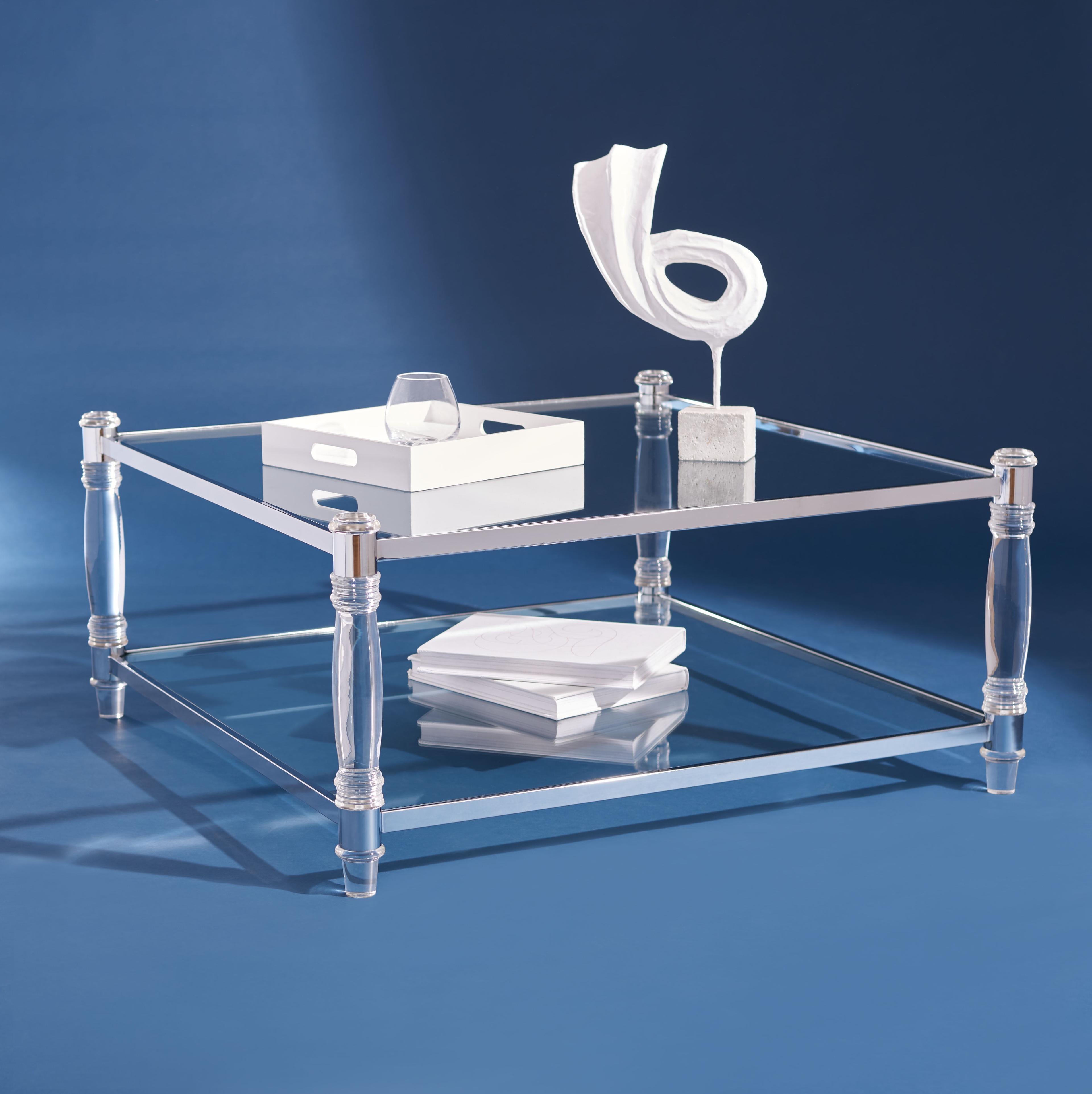 Isabelle 39'' Silver Acrylic and Glass Square Coffee Table