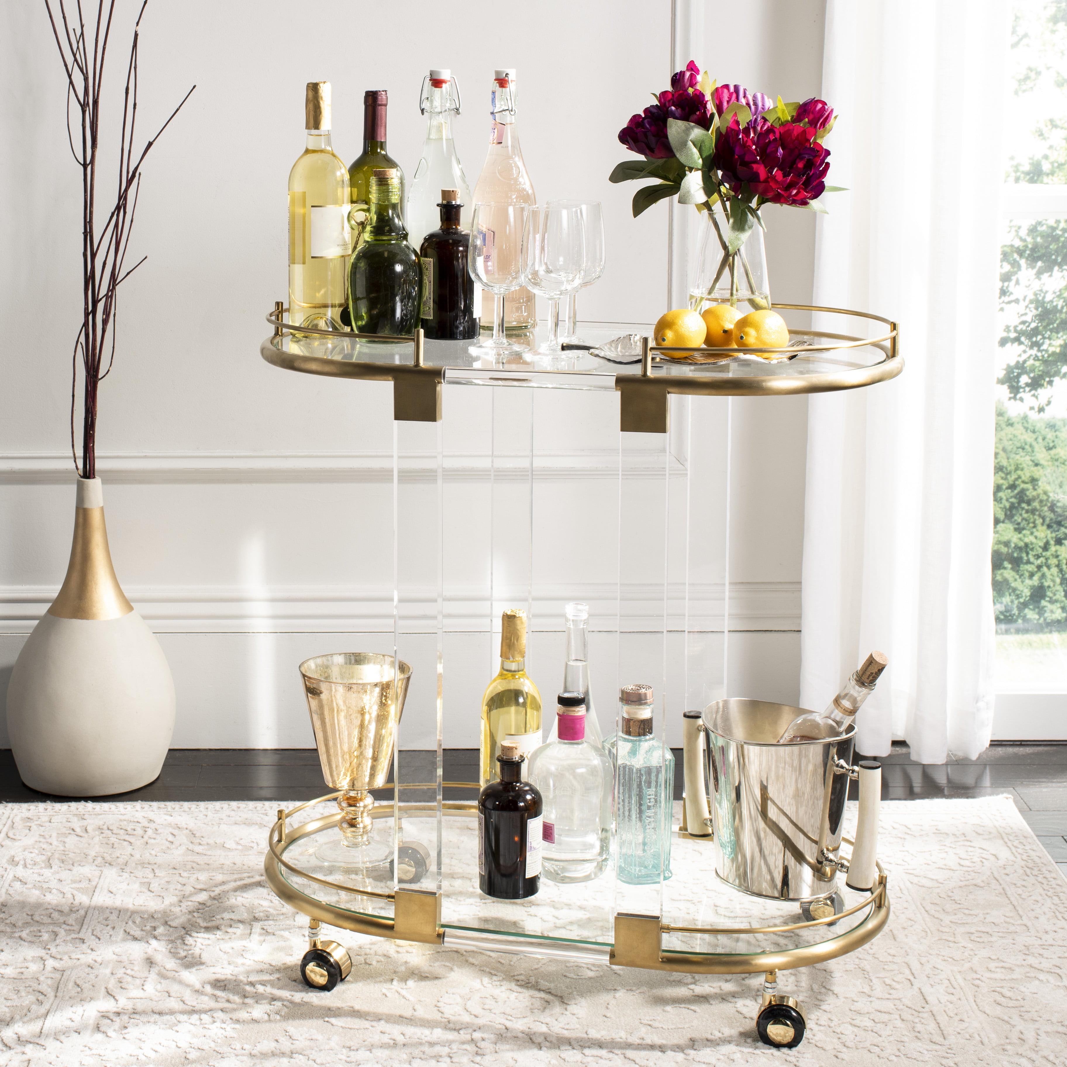 Small Oval Lennon Bar Cart with Brass Accents and Storage