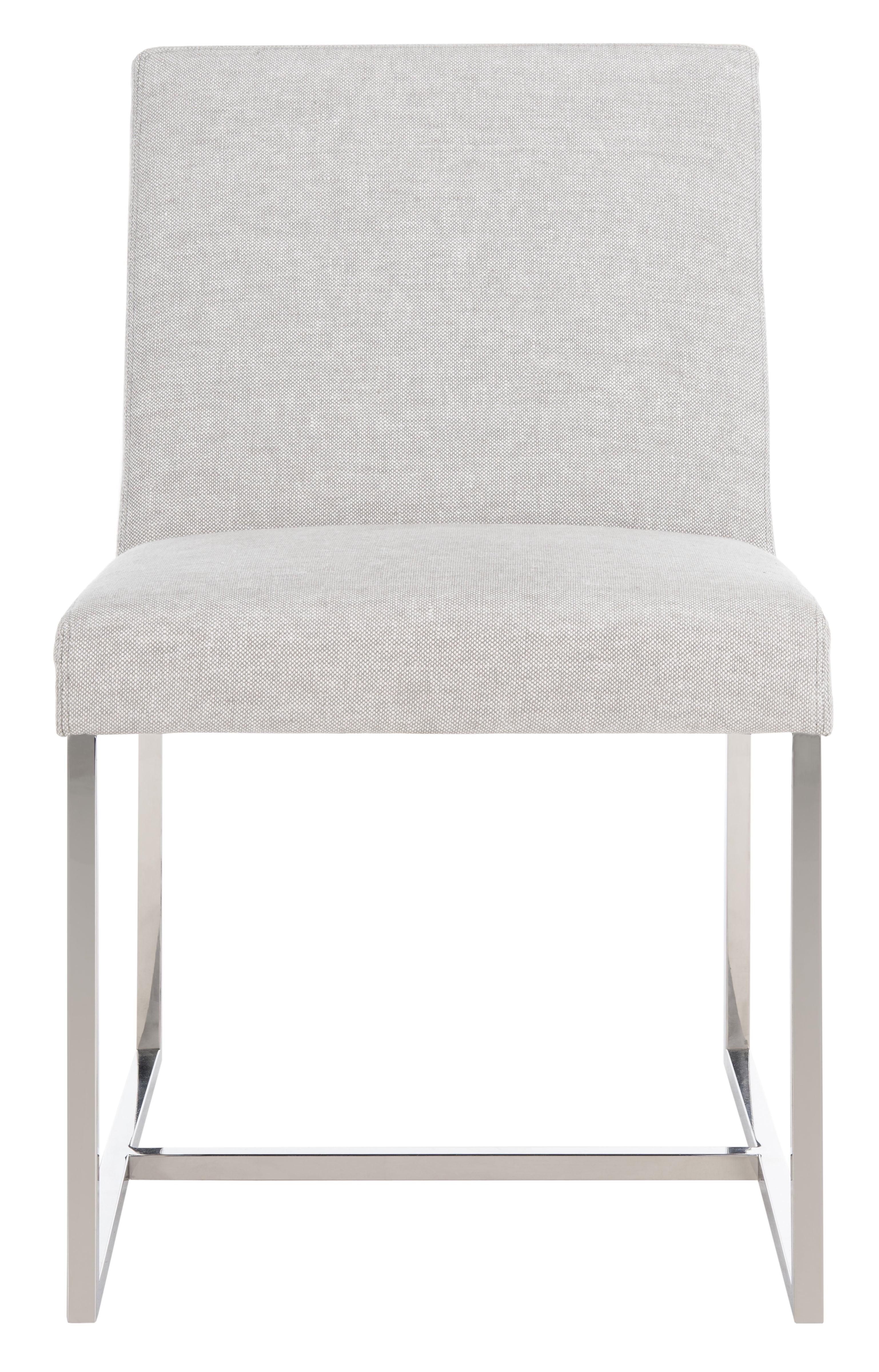 Transitional Grey and White Linen Upholstered Parsons Side Chair