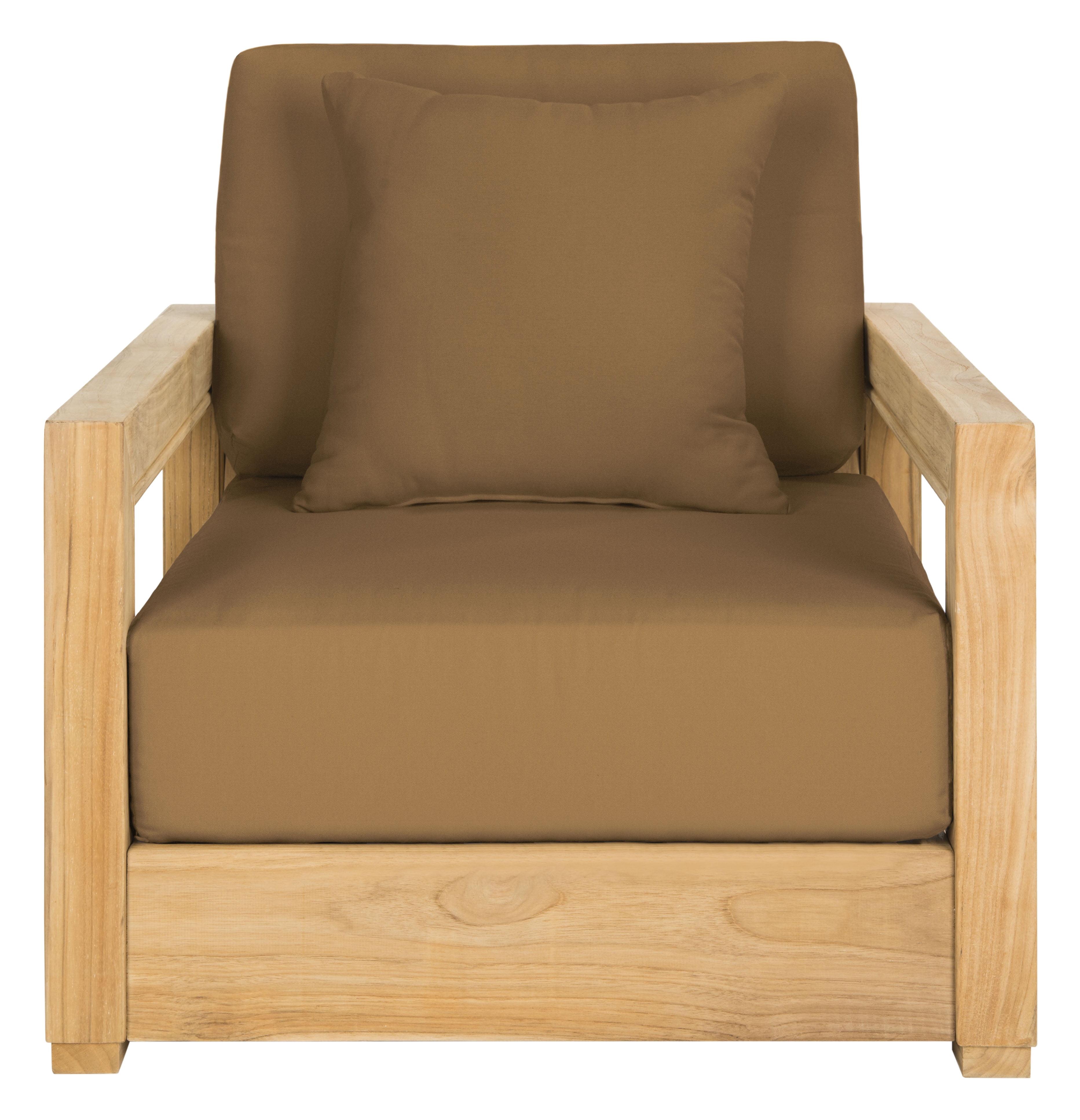 Natural Teak Outdoor Lounge Chair with Brown Cushions