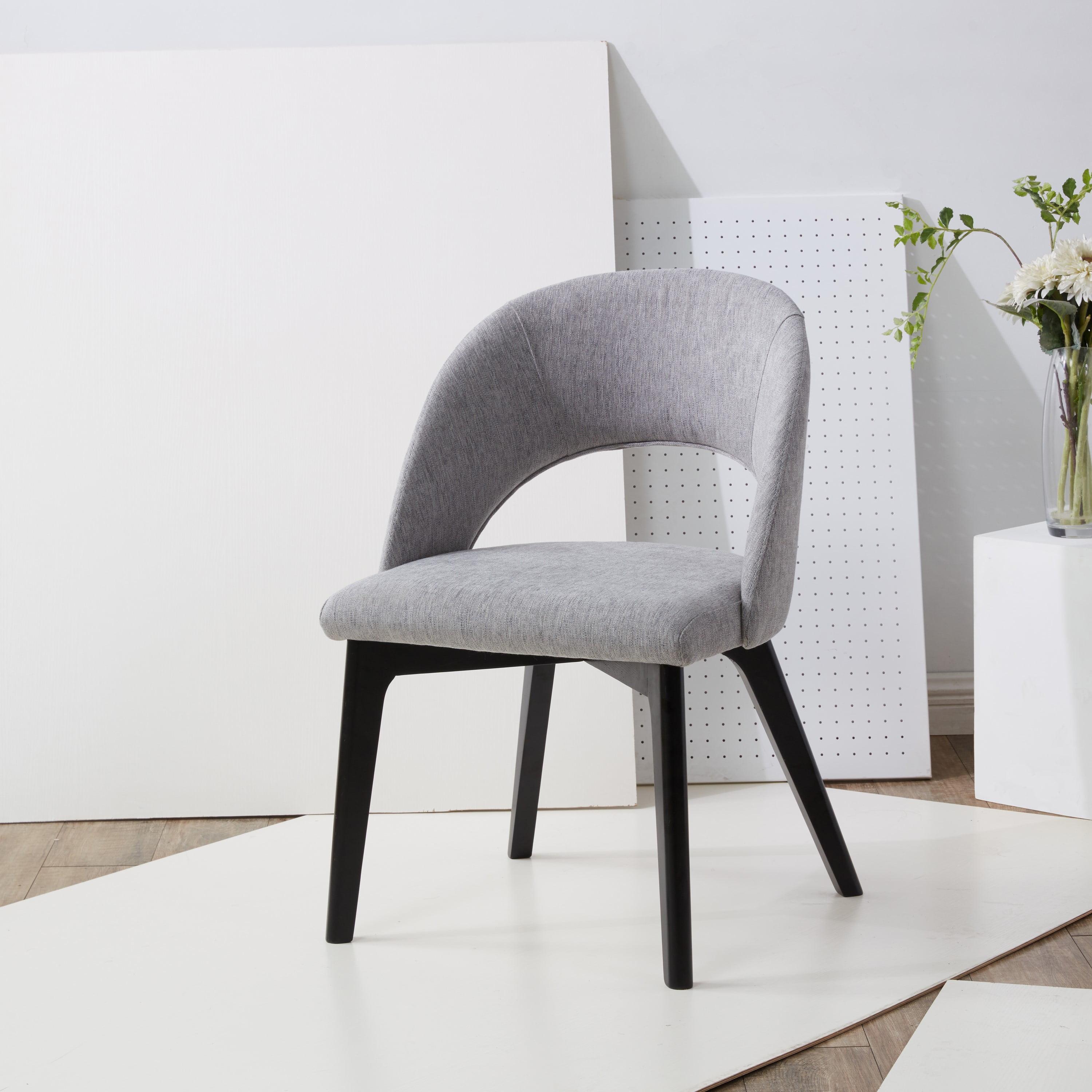 Modern Grey Linen and Wood Tapered Leg Dining Chair