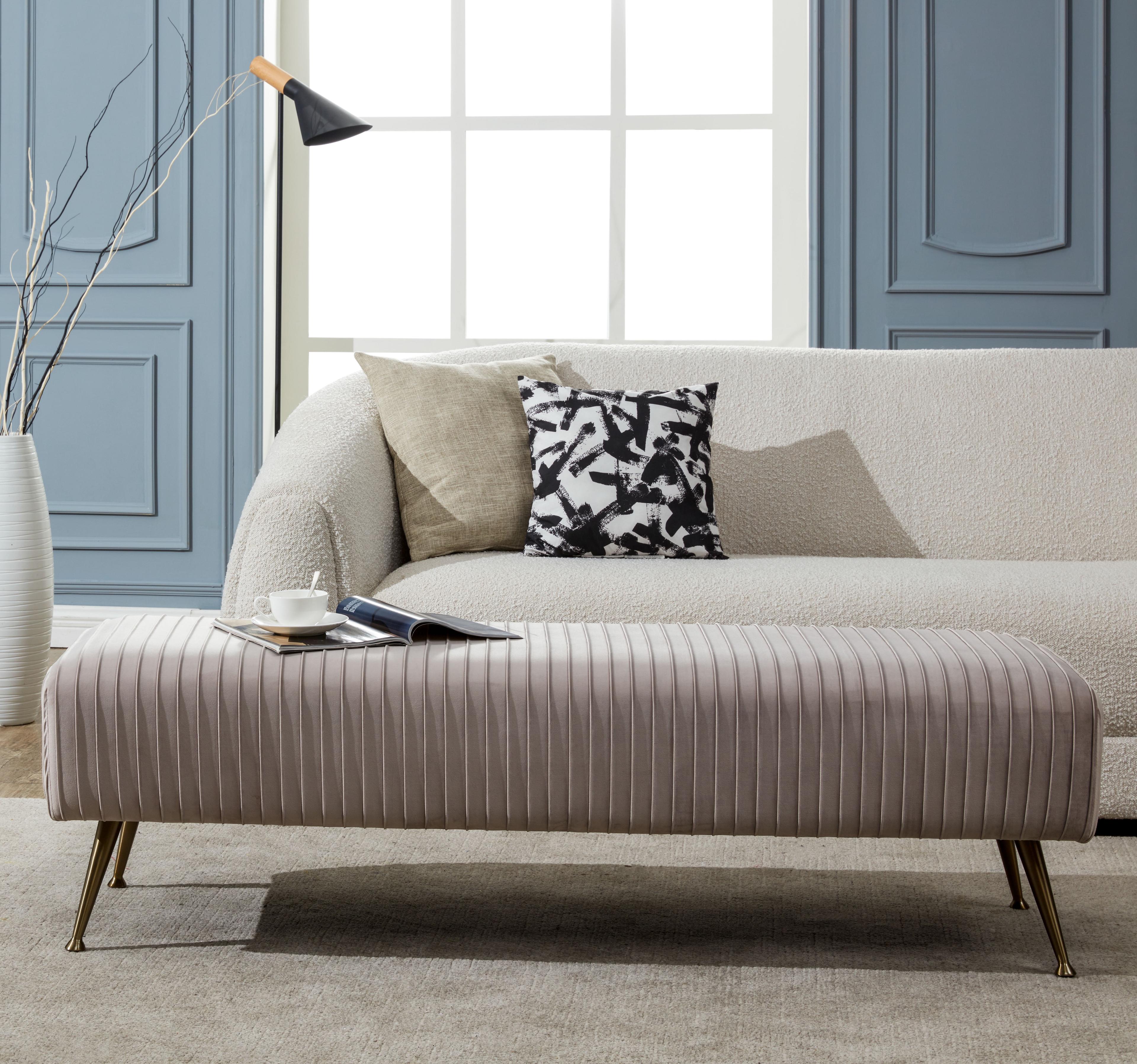 Salome 60'' Gray Velvet Transitional Bench with Brass Finish Legs