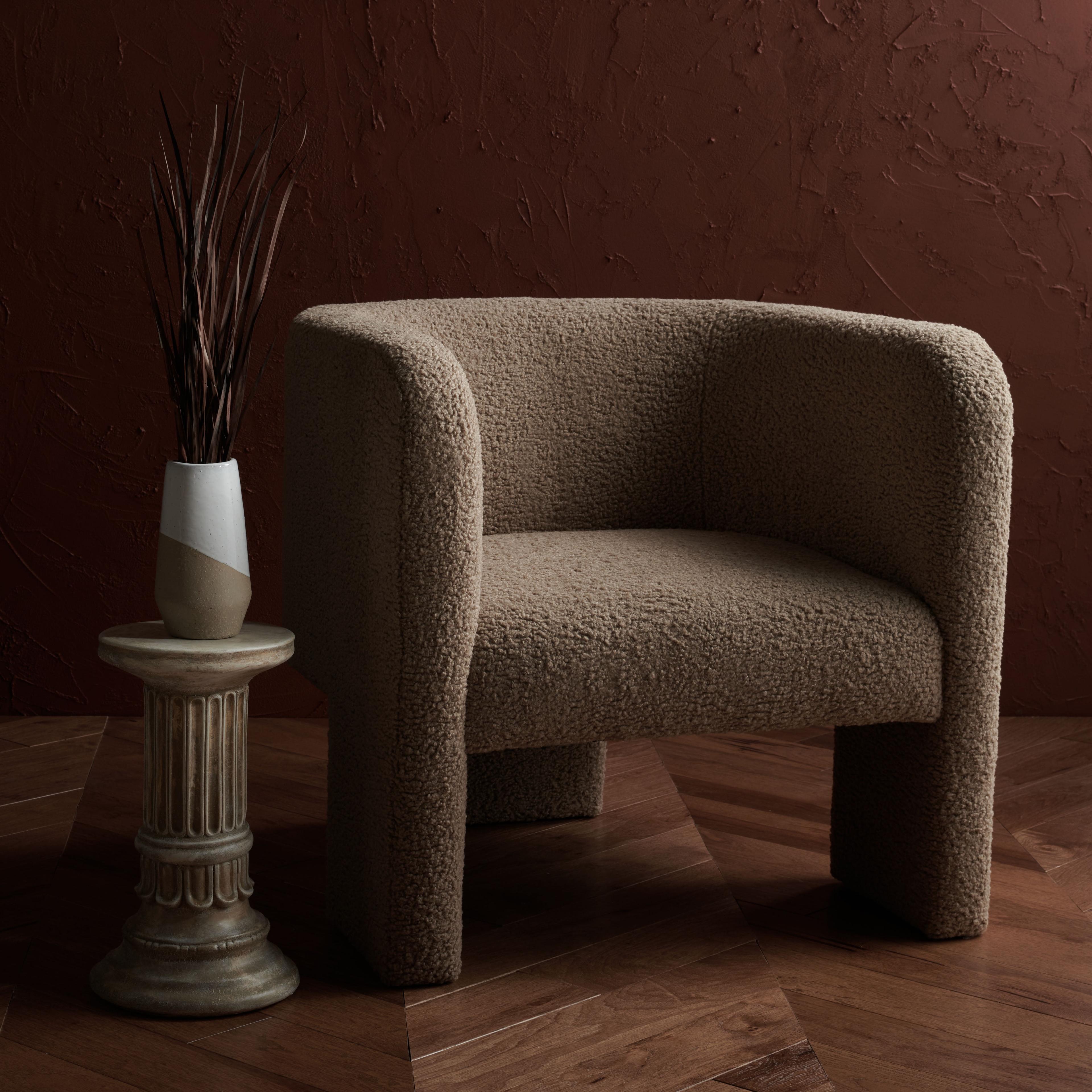 Elegant 30" Light Brown Faux Shearling Barrel Accent Chair
