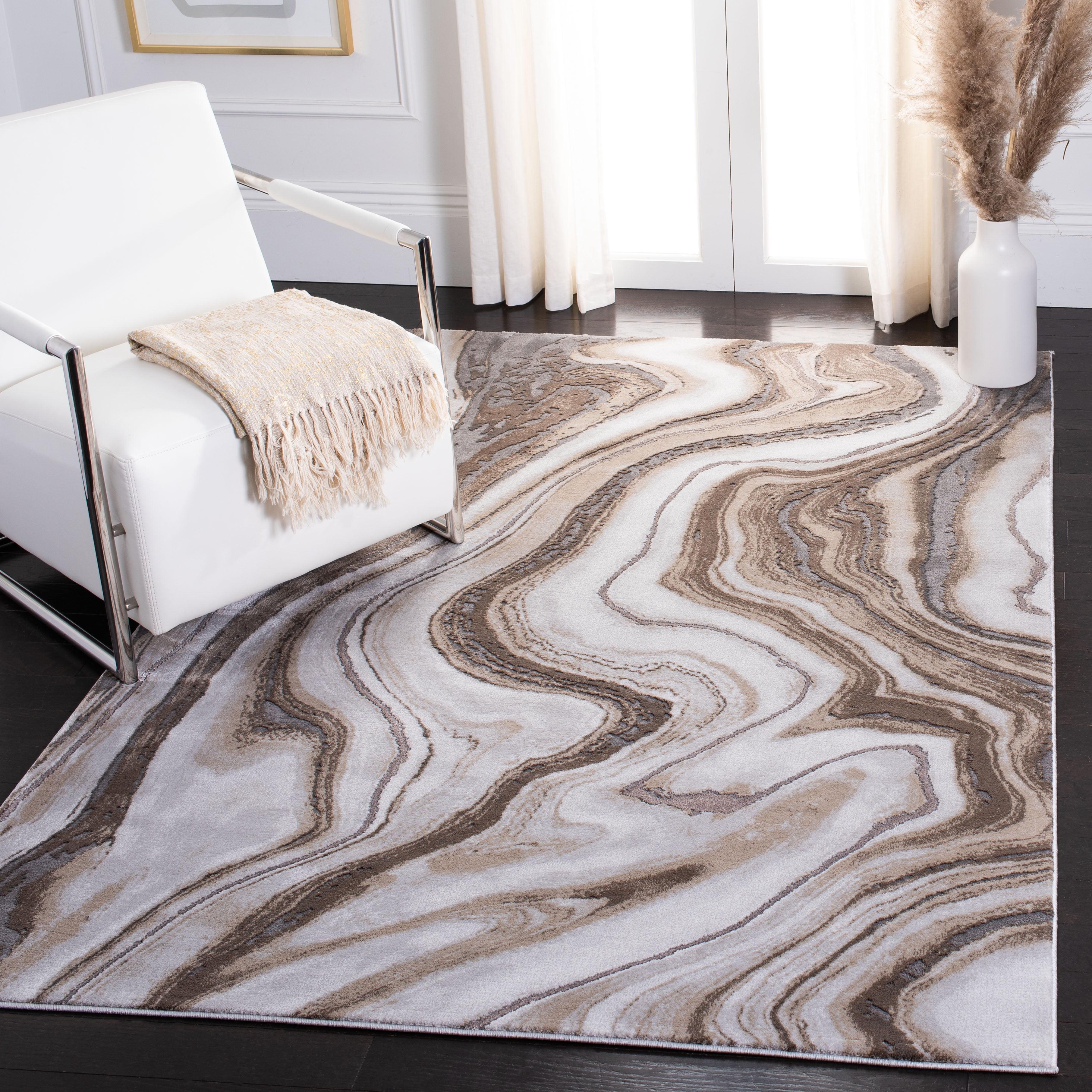 Angjelko 79'' Square Grey and Gold Abstract Synthetic Rug