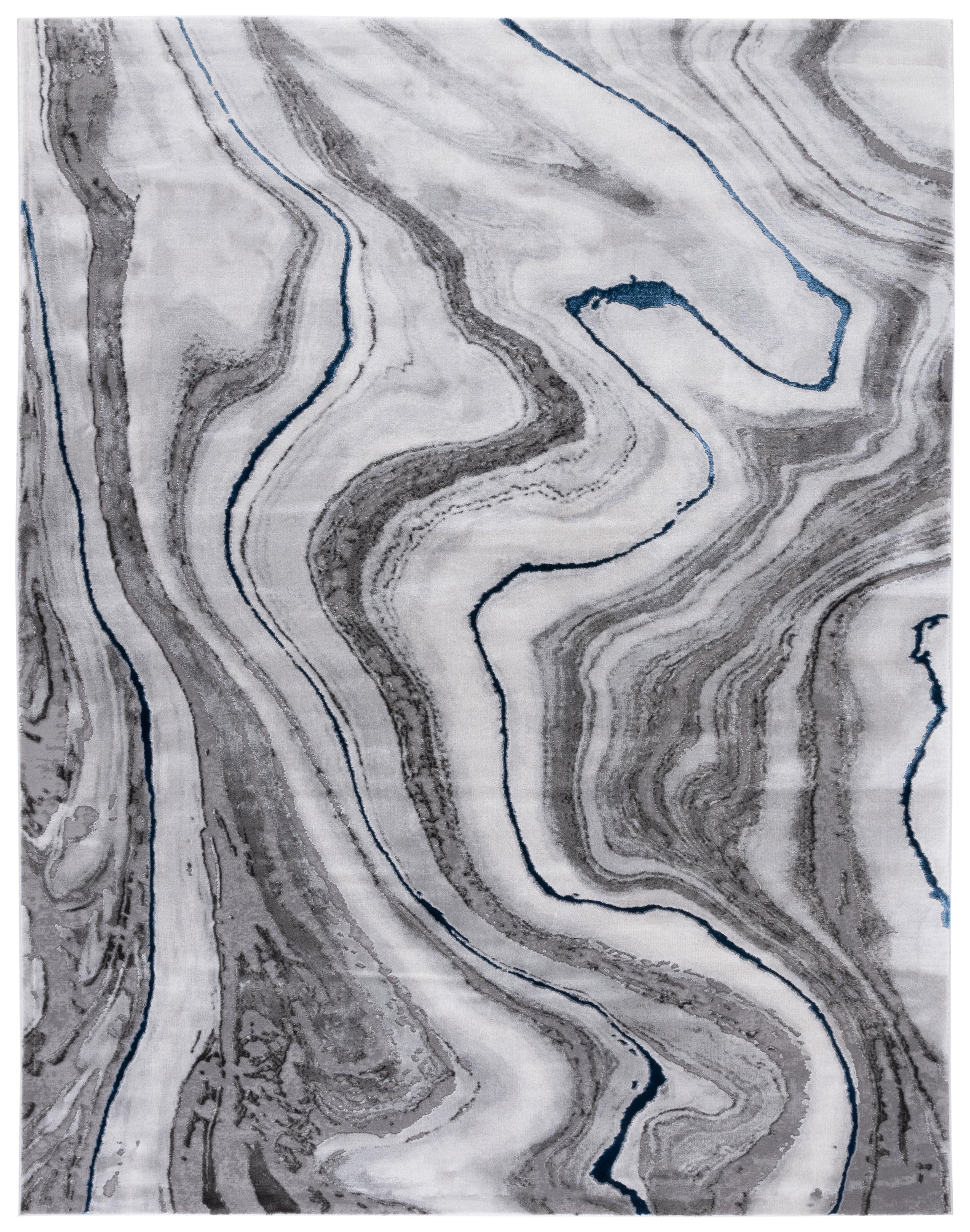 Elysian Abstract Blue/Grey Hand-Knotted 9' x 12' Synthetic Rug