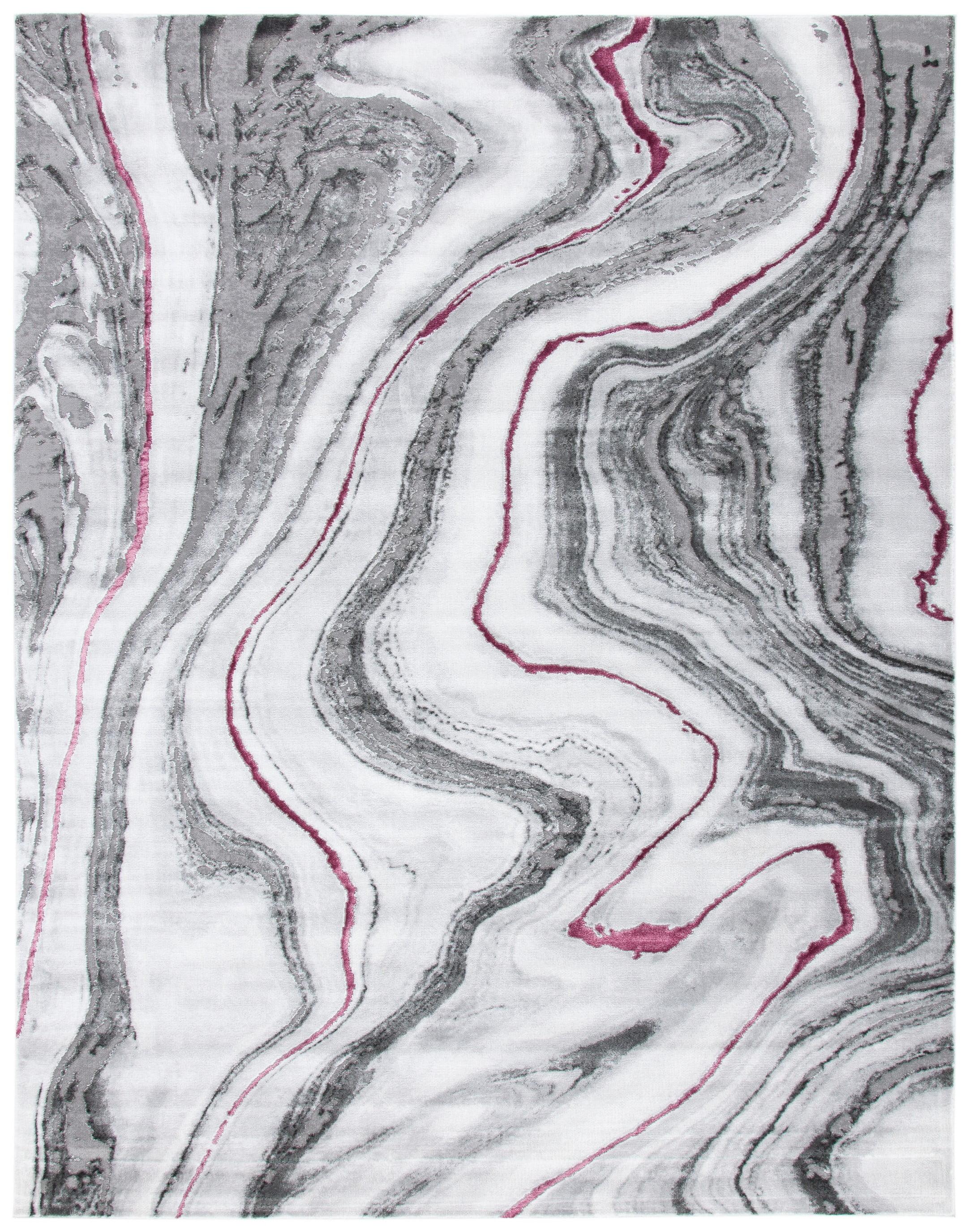 Grey and Wine Abstract 9' x 12' Synthetic Area Rug