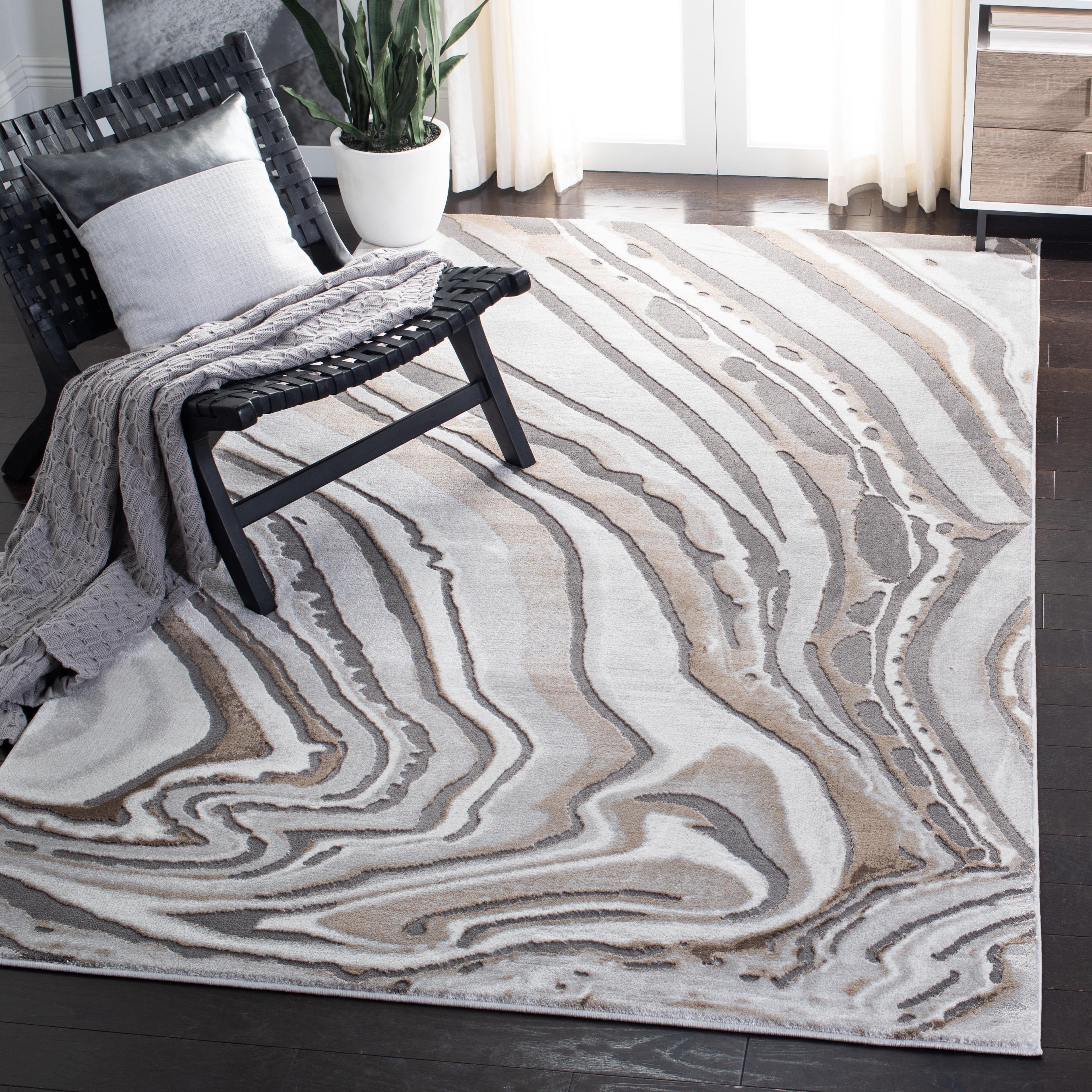 Gold and Grey Abstract 9' x 12' Stain-Resistant Rug