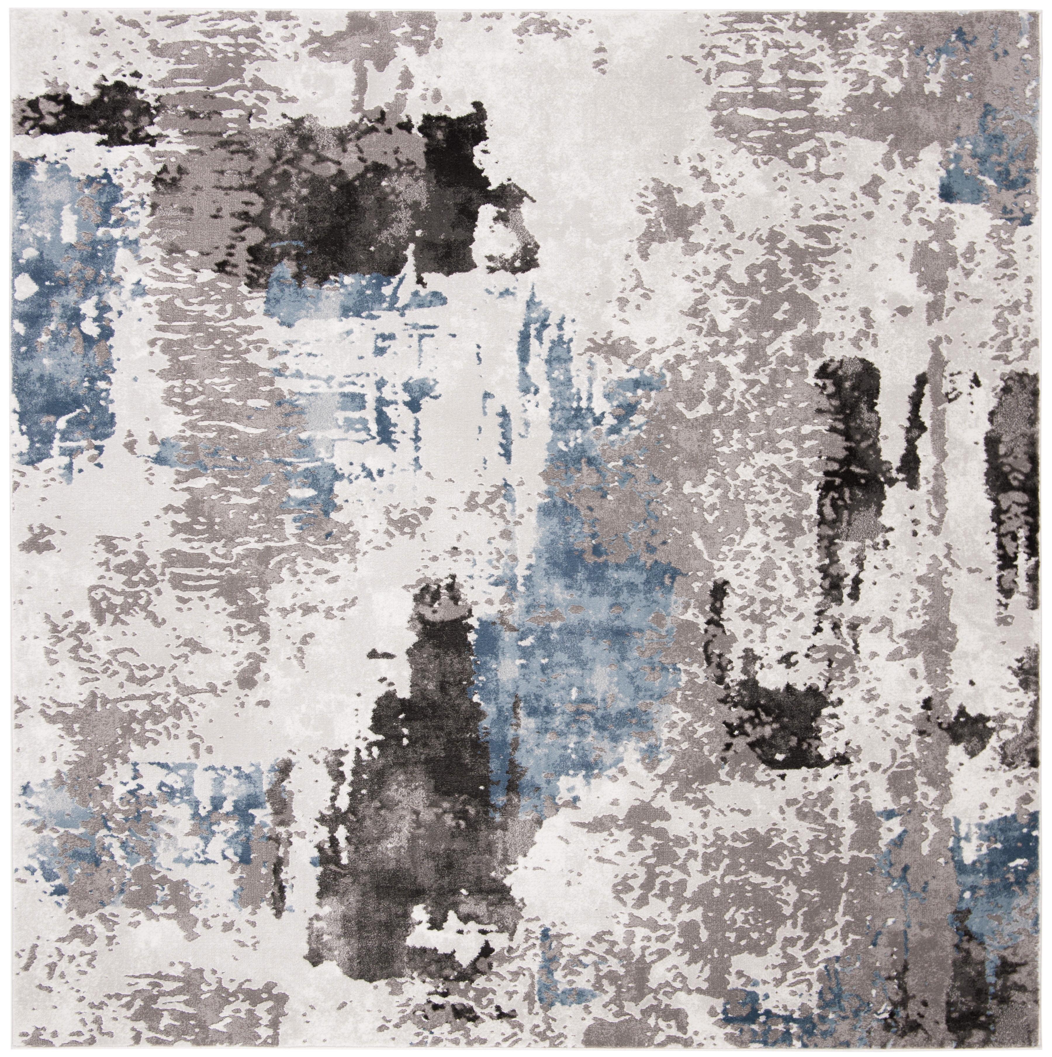 Elysian Gray Abstract 4' Square Synthetic Easy-Care Rug