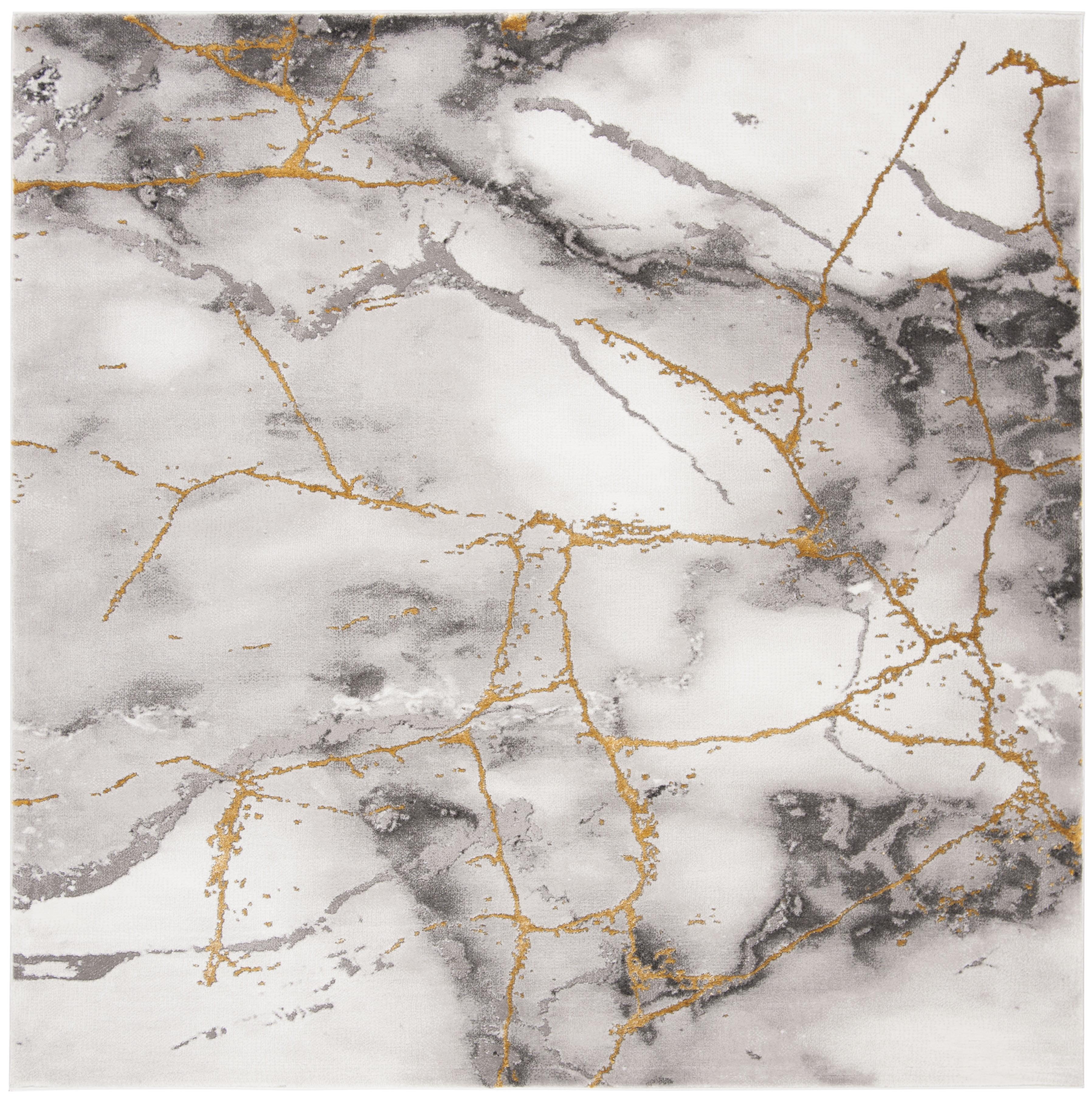 SAFAVIEH Craft Paul Abstract Marble Area Rug, 10' x 10' Square, Grey/Gold