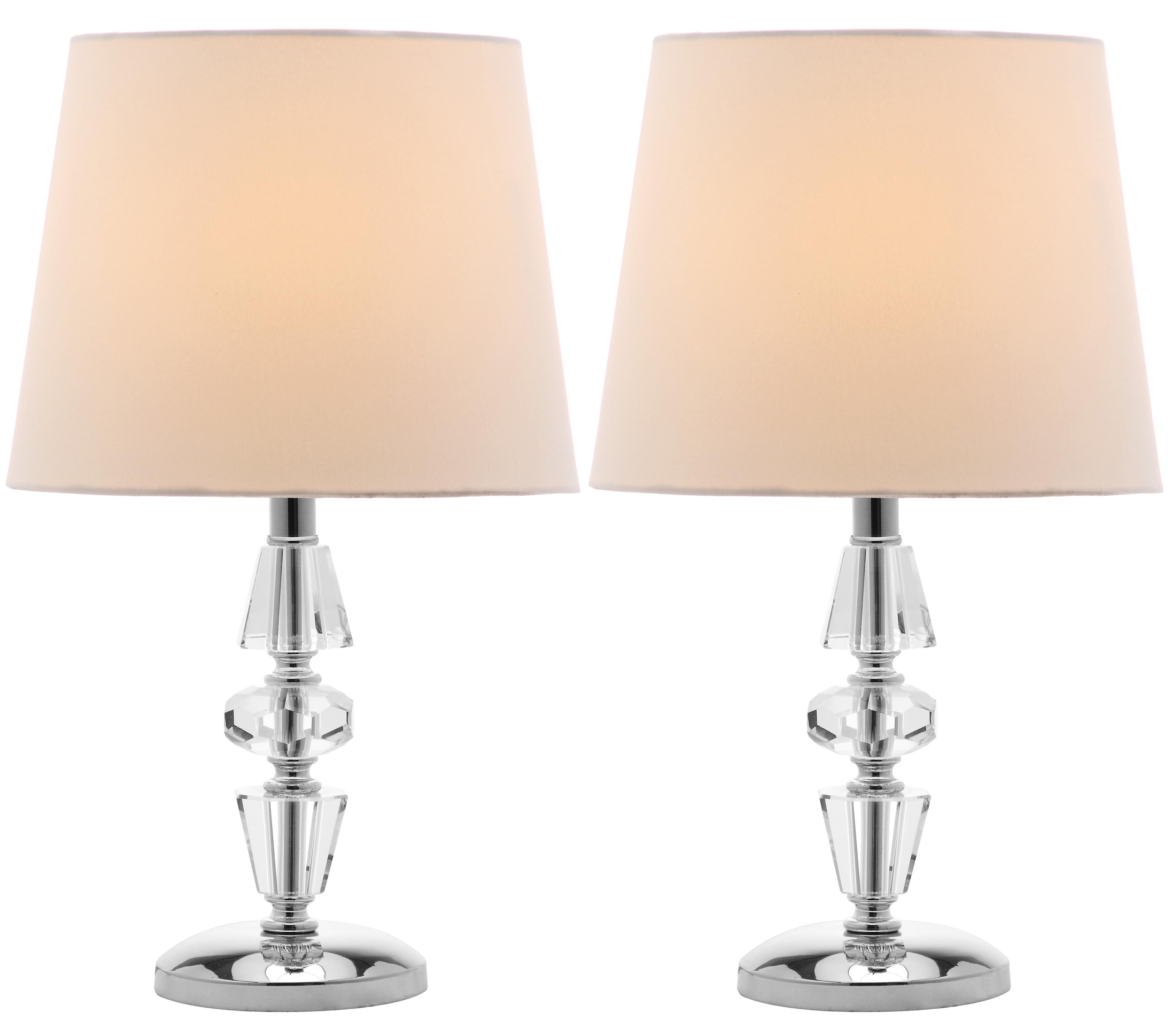 Art Deco Inspired Tiered Crystal Table Lamp Set with Off-White Shade