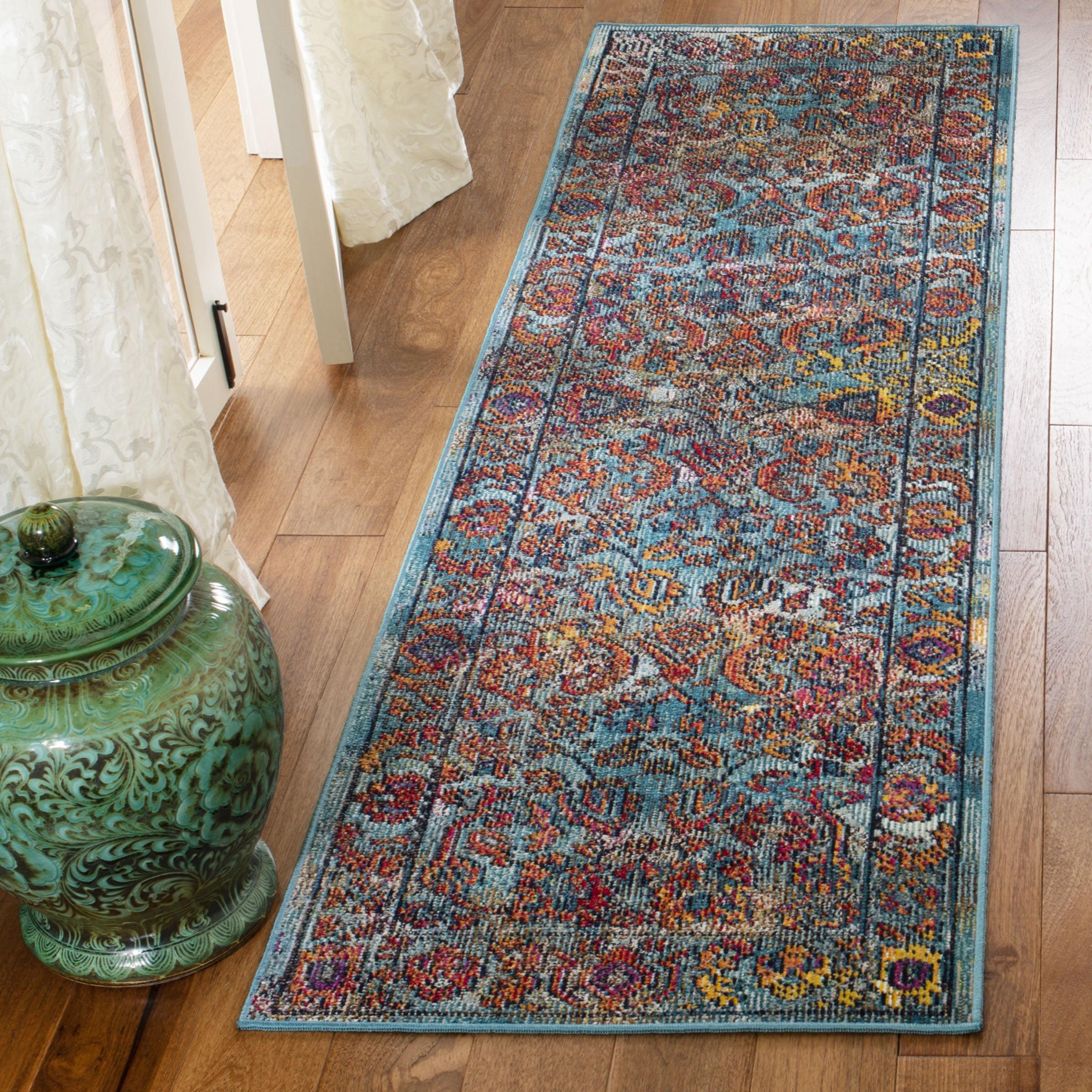 Light Blue Oriental-Inspired Easy-Care Synthetic Runner Rug