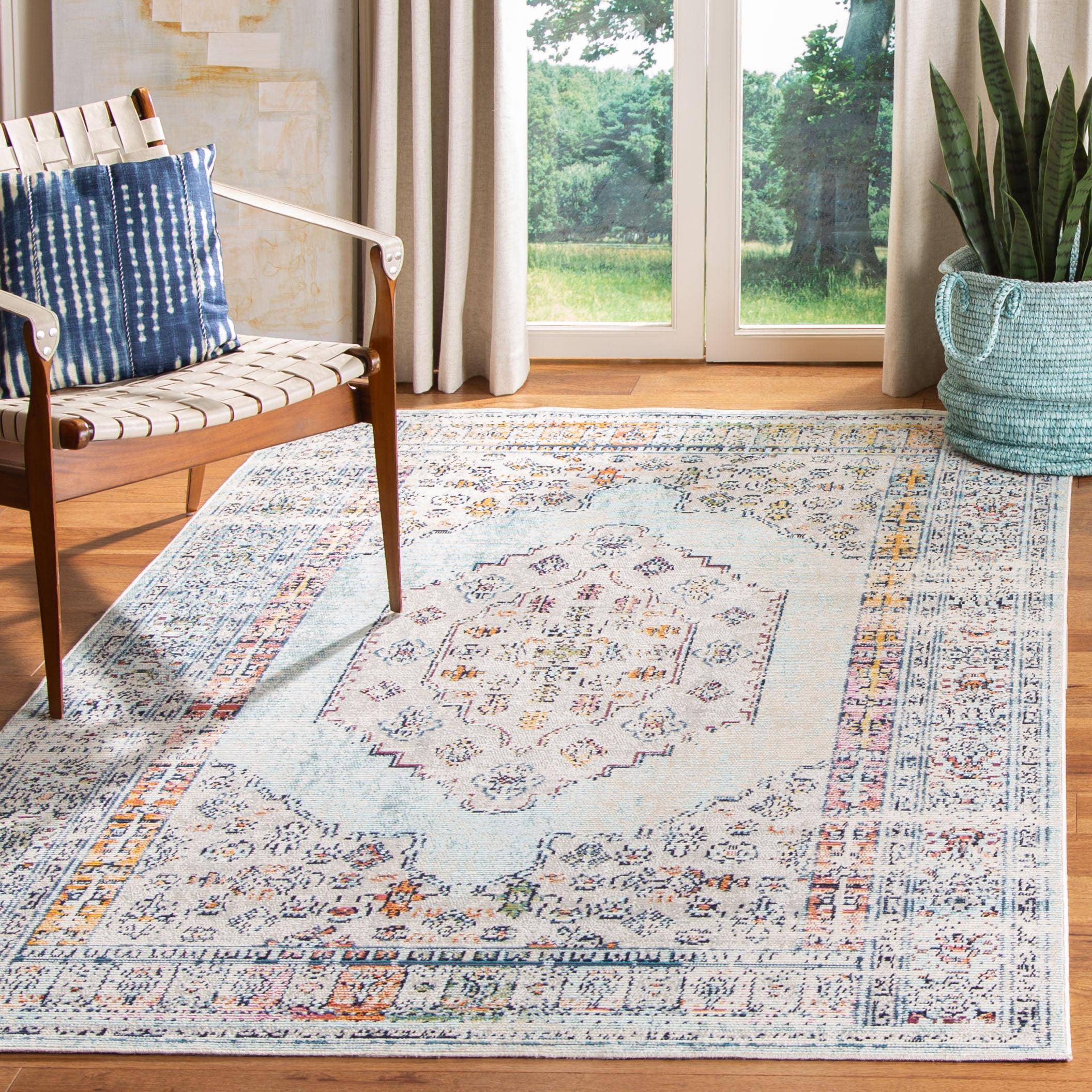 Crystal Blue and Grey Hand-knotted Synthetic Square Rug