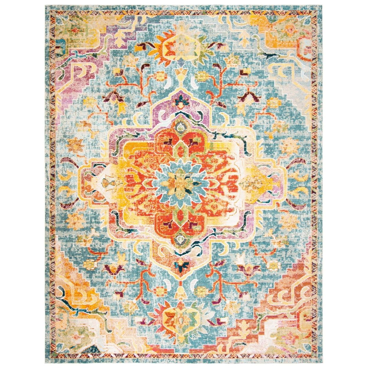 SAFAVIEH Crystal Debra Floral Area Rug, Orange/Teal, 10' x 14'