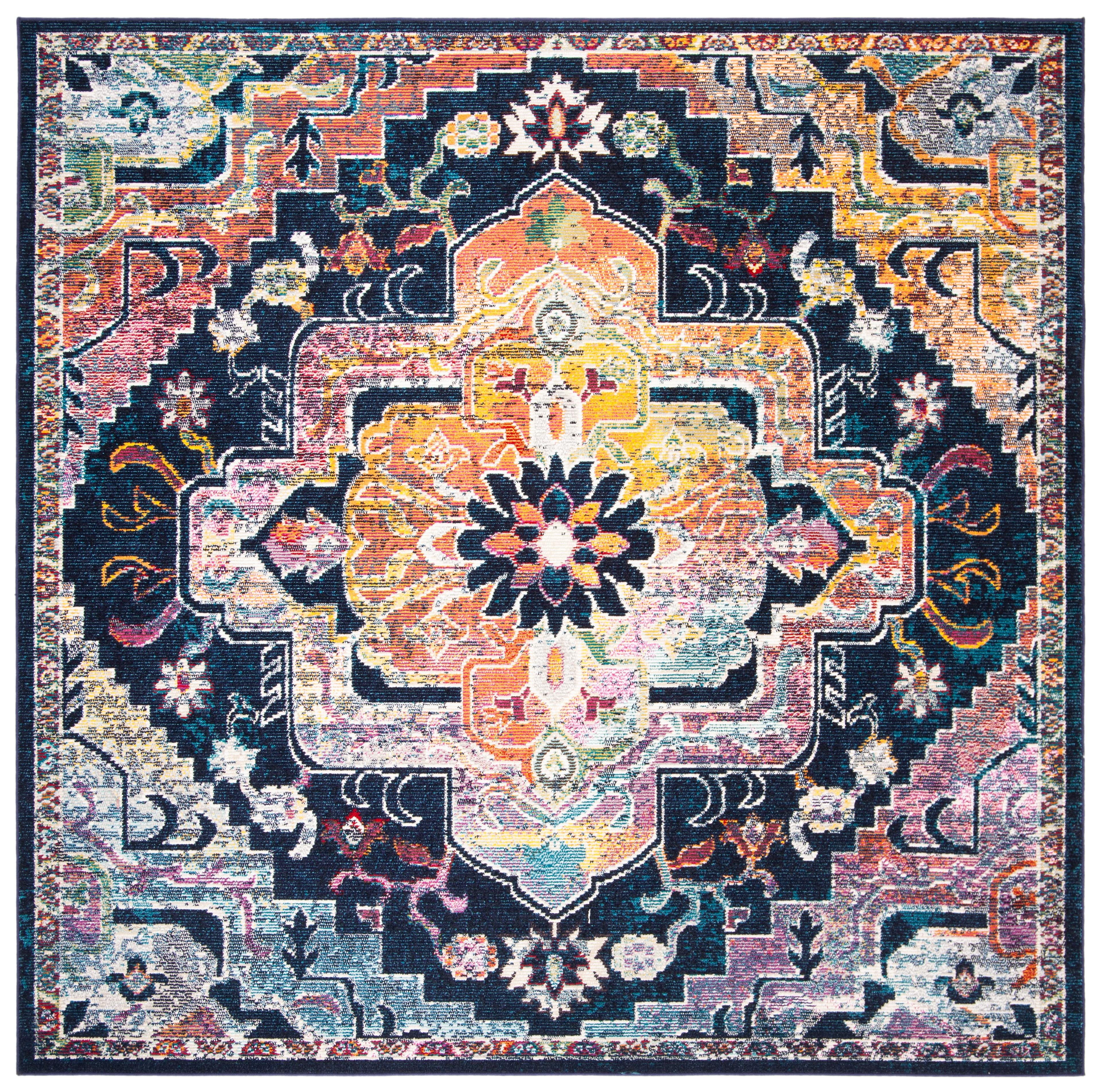 Crystal CRS501 Loomed Indoor Area Rug - Navy/Fuchsia - 4'x4' - Safavieh