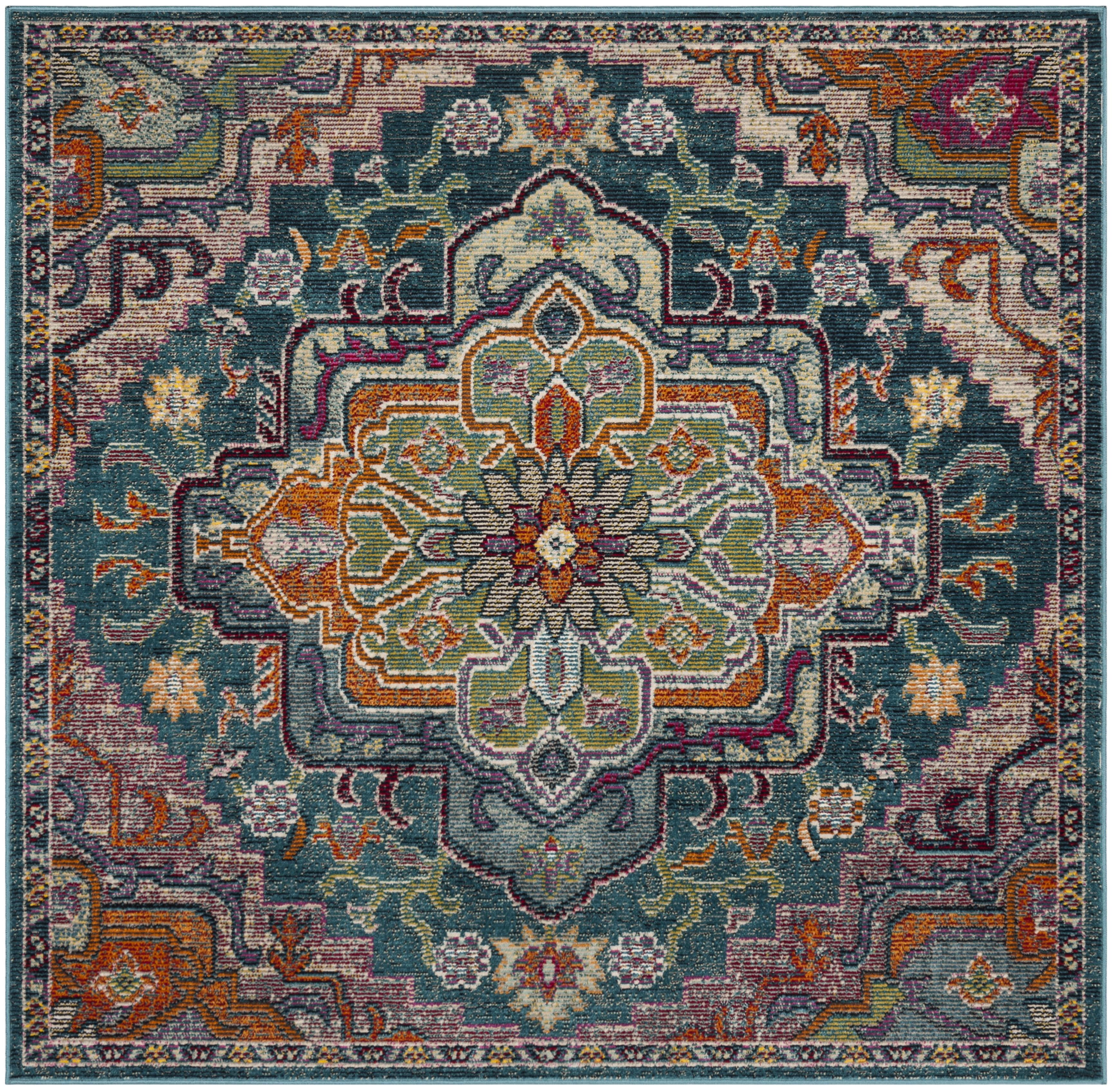 Crystal CRS501 Loomed Indoor Area Rug - Teal/Rose - 5'x5' - Safavieh