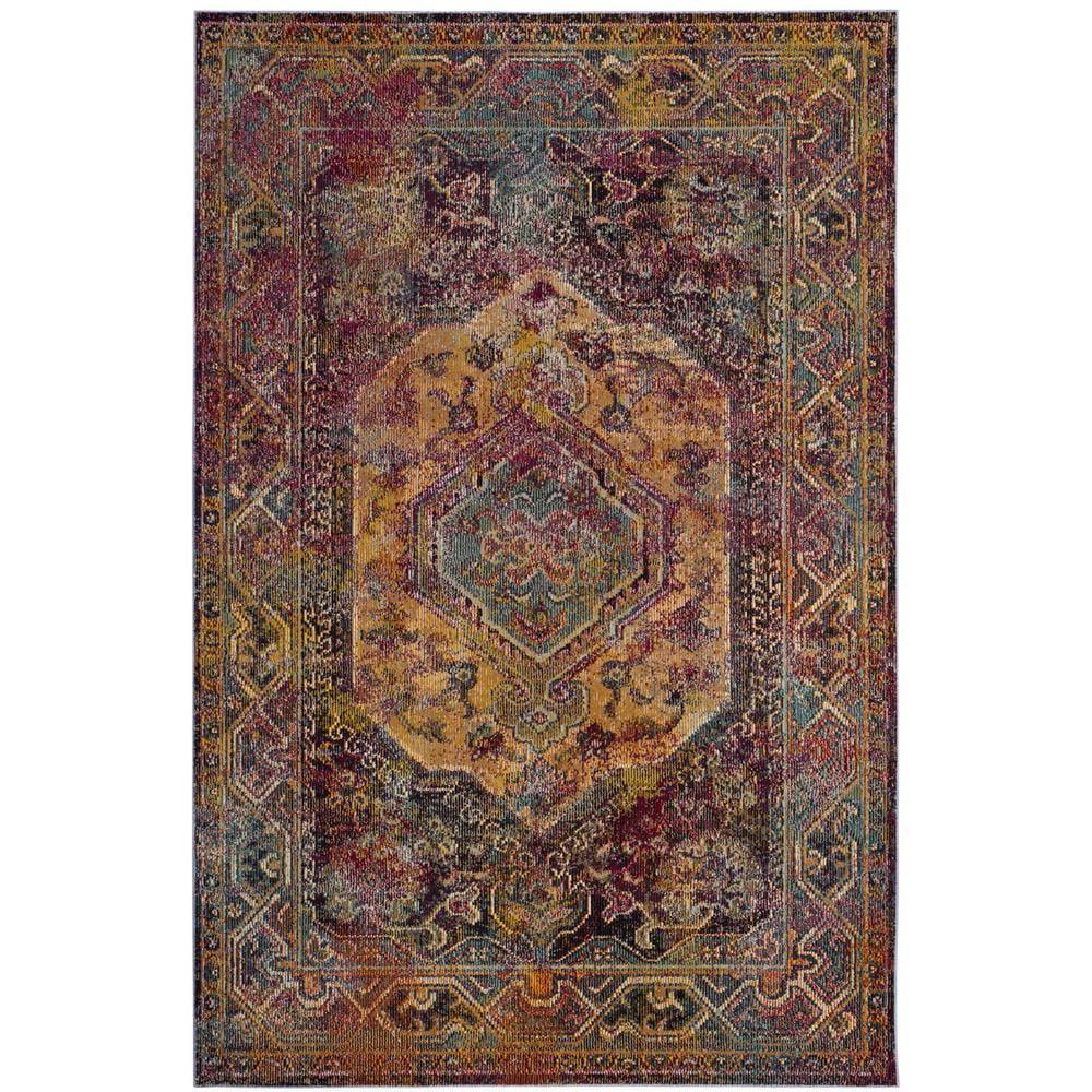 Crystal Red and Teal Synthetic Rectangular Area Rug