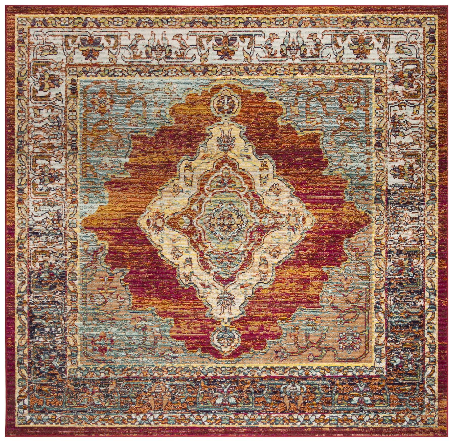 Crystal CRS500 Power Loomed Area Rug - Orange/Light Blue - 7'x7' - Safavieh.