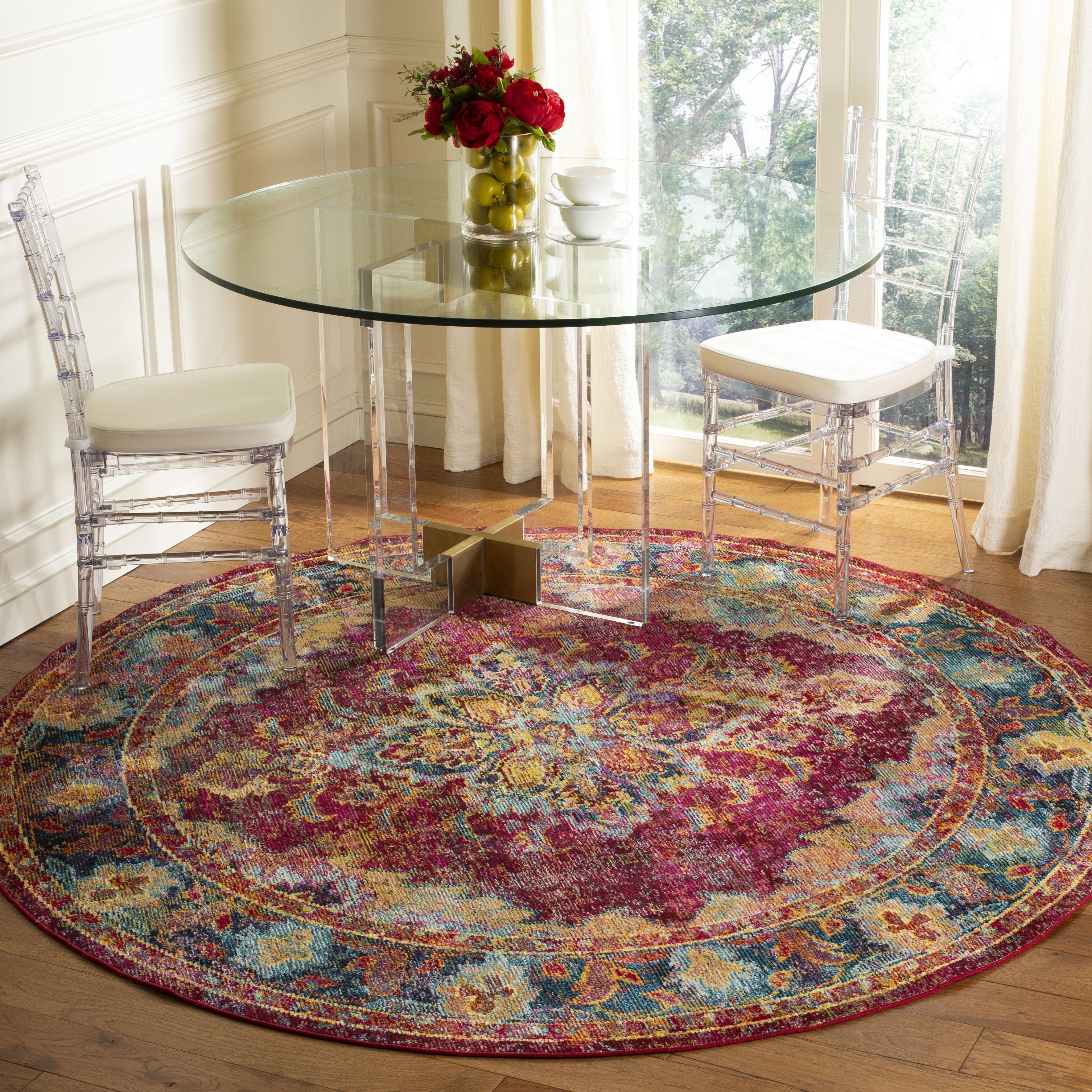 Crystal CRS508 Power Loomed Area Rug - Ruby/Navy - 7' Round - Safavieh.