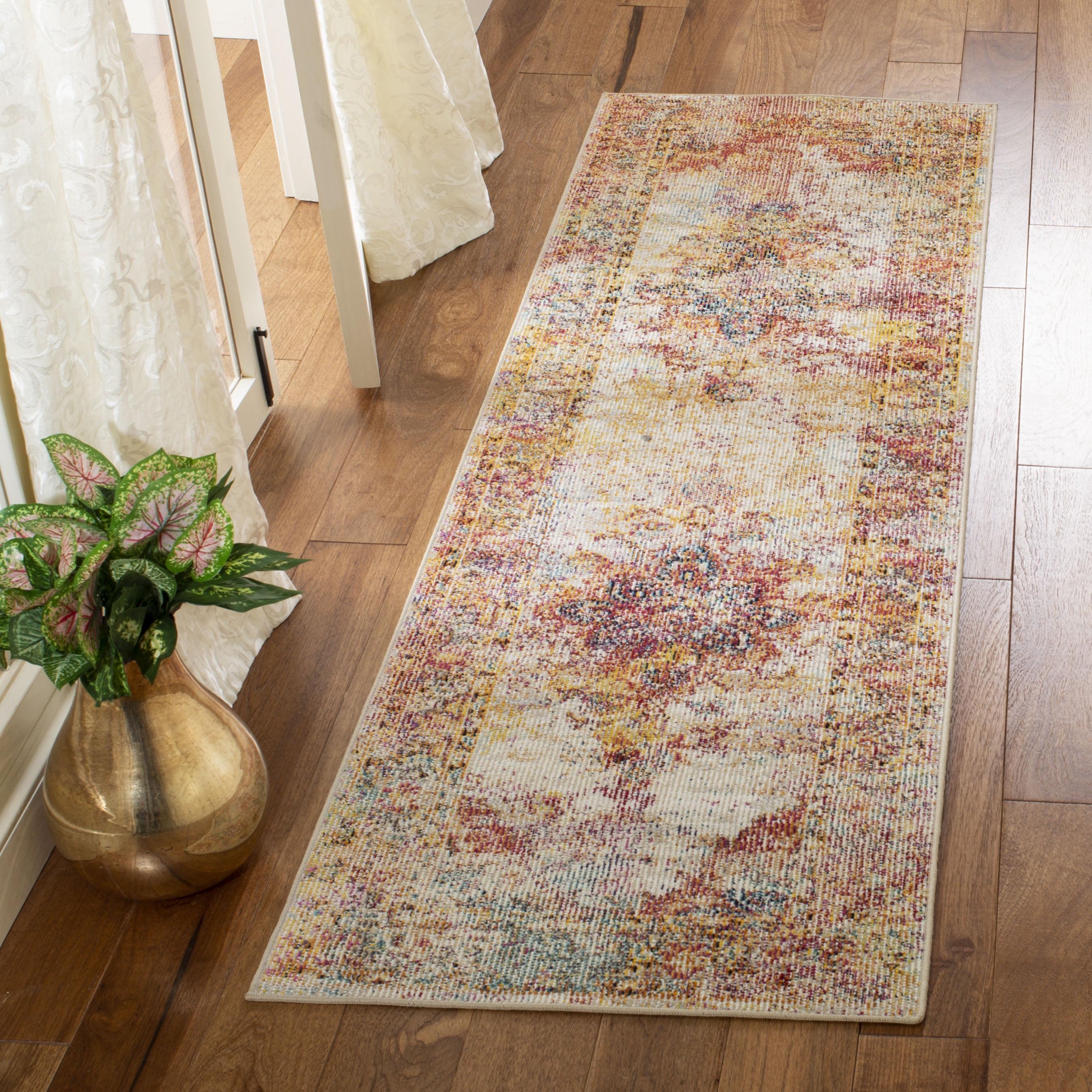 Cream and Rose Medallion Synthetic Runner Rug