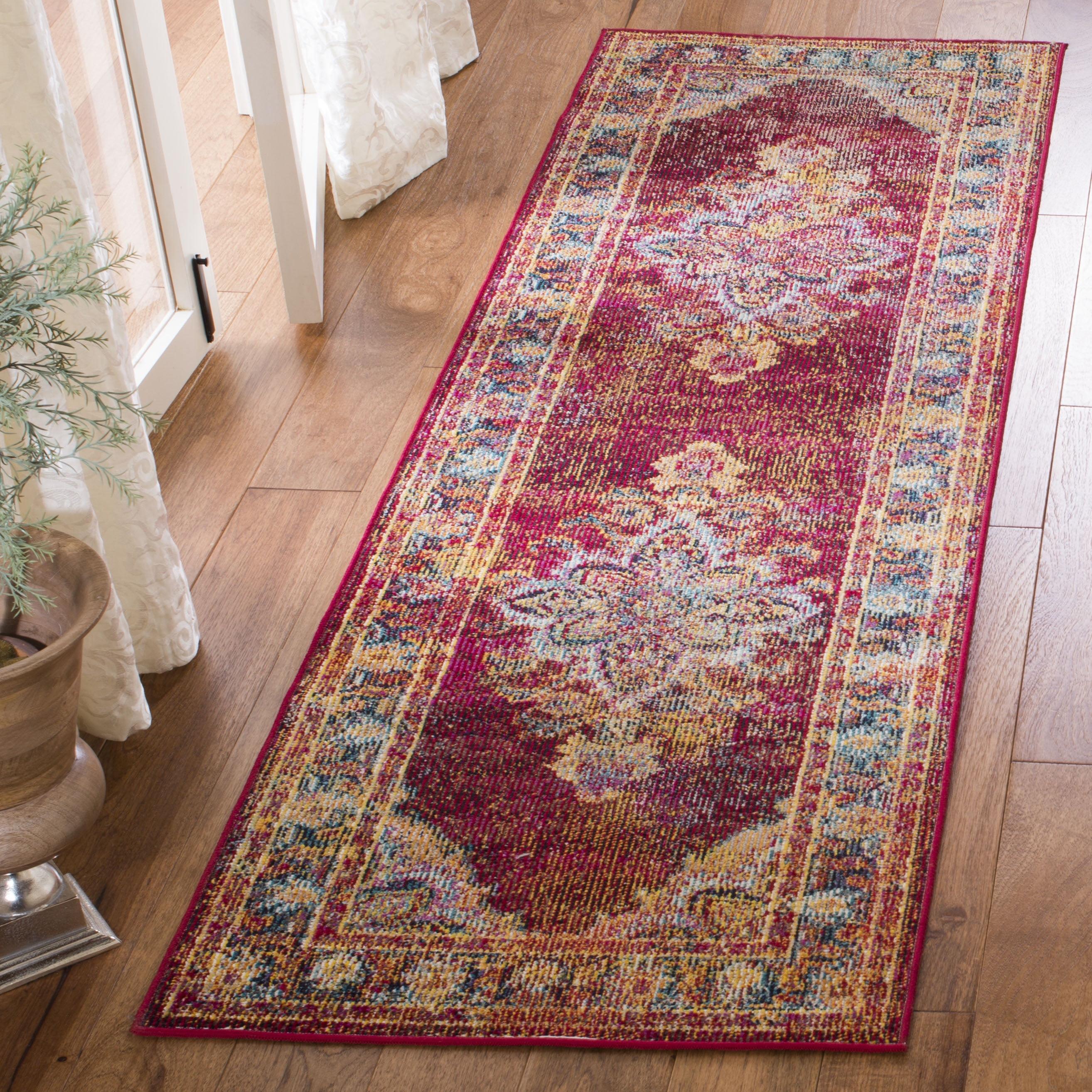 Crystal CRS508 Power Loomed Runner Rug - Ruby/Navy - 2'2"x7' - Safavieh.