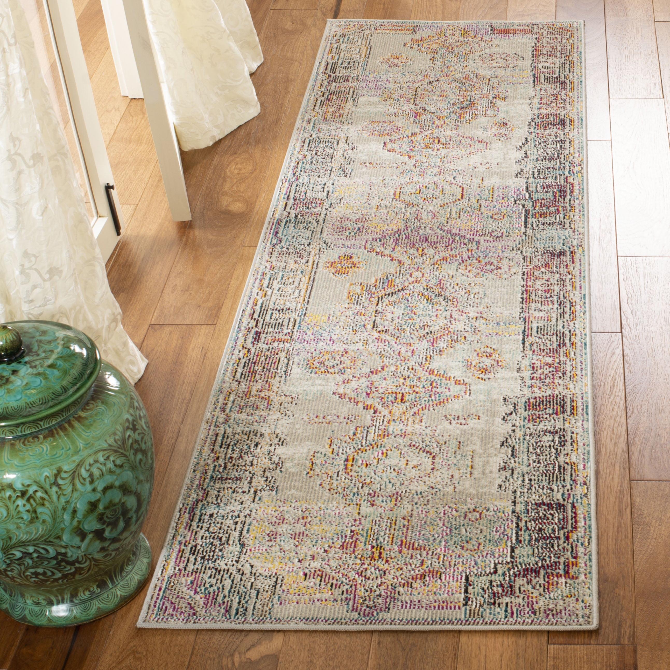Crystal CRS517 Power Loomed Runner Rug - Light Grey/Purple - 2'2"x11' - Safavieh.
