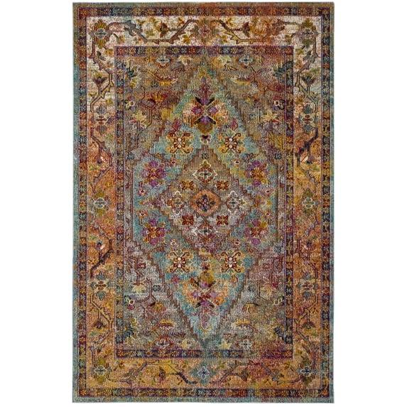 Crystal CRS507 Power Loomed Area Rug - Light Blue/Orange - 5'x8' - Safavieh.