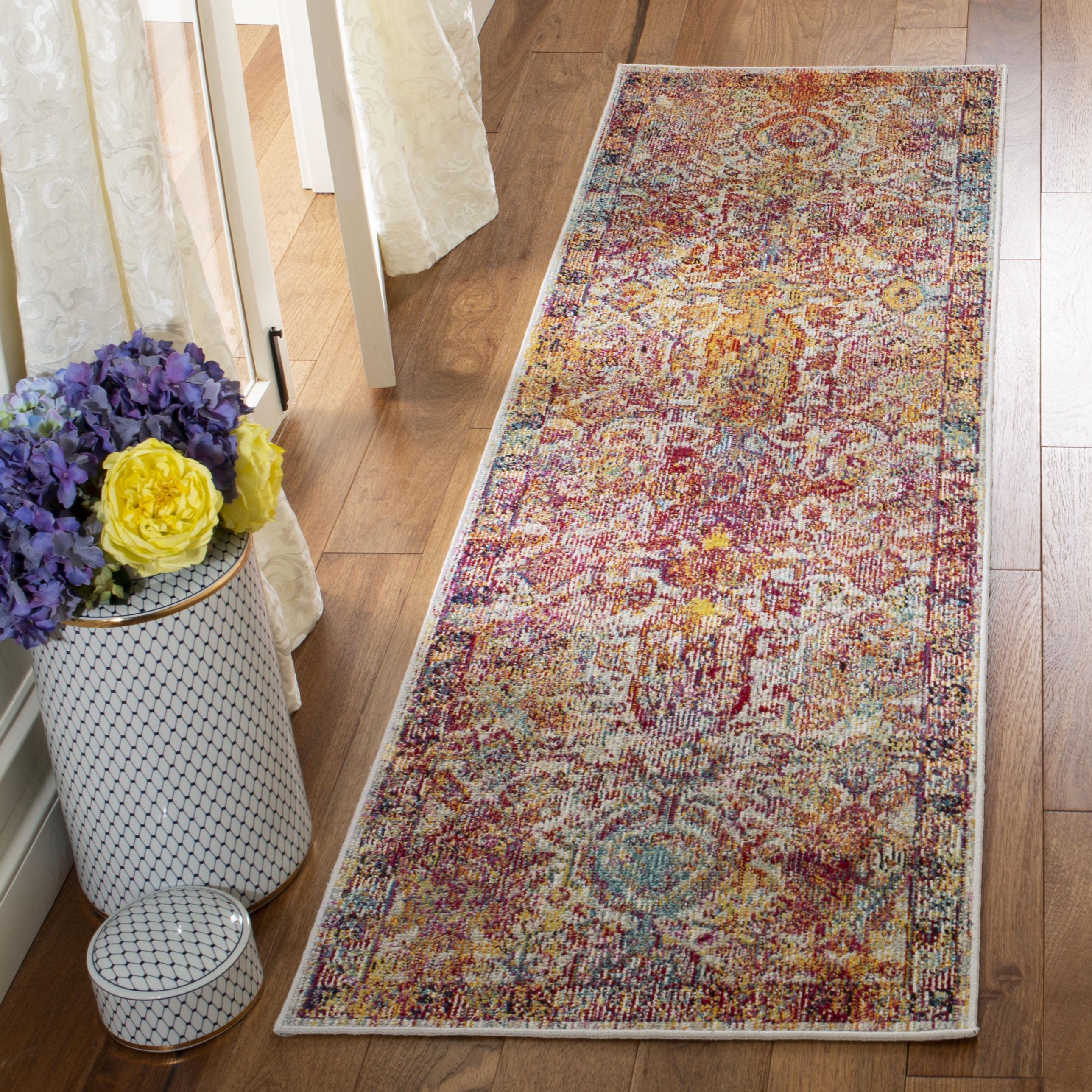 Crystal CRS505 Power Loomed Runner Rug - Light Blue/Orange - 2'2"x9' - Safavieh.