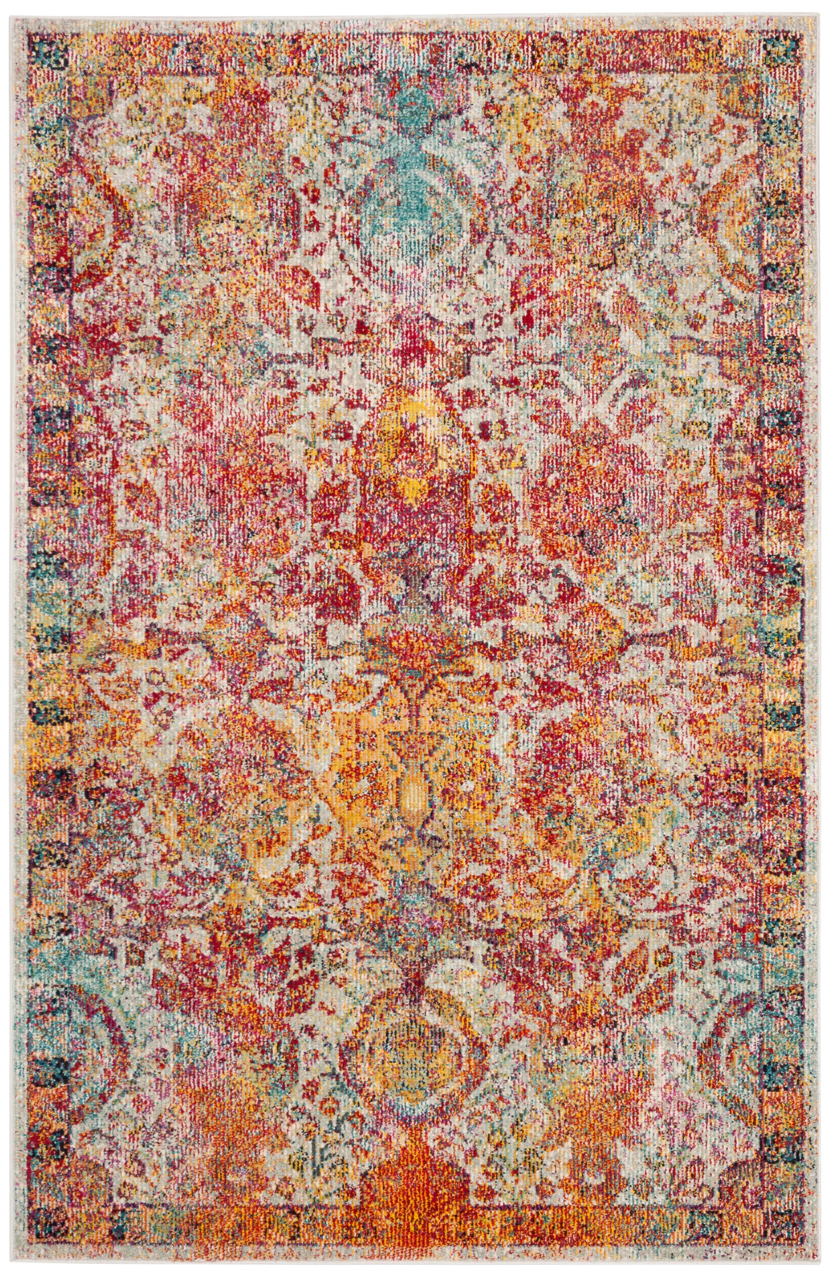 Light Blue and Orange Floral Motif Synthetic Area Rug 4' x 6'