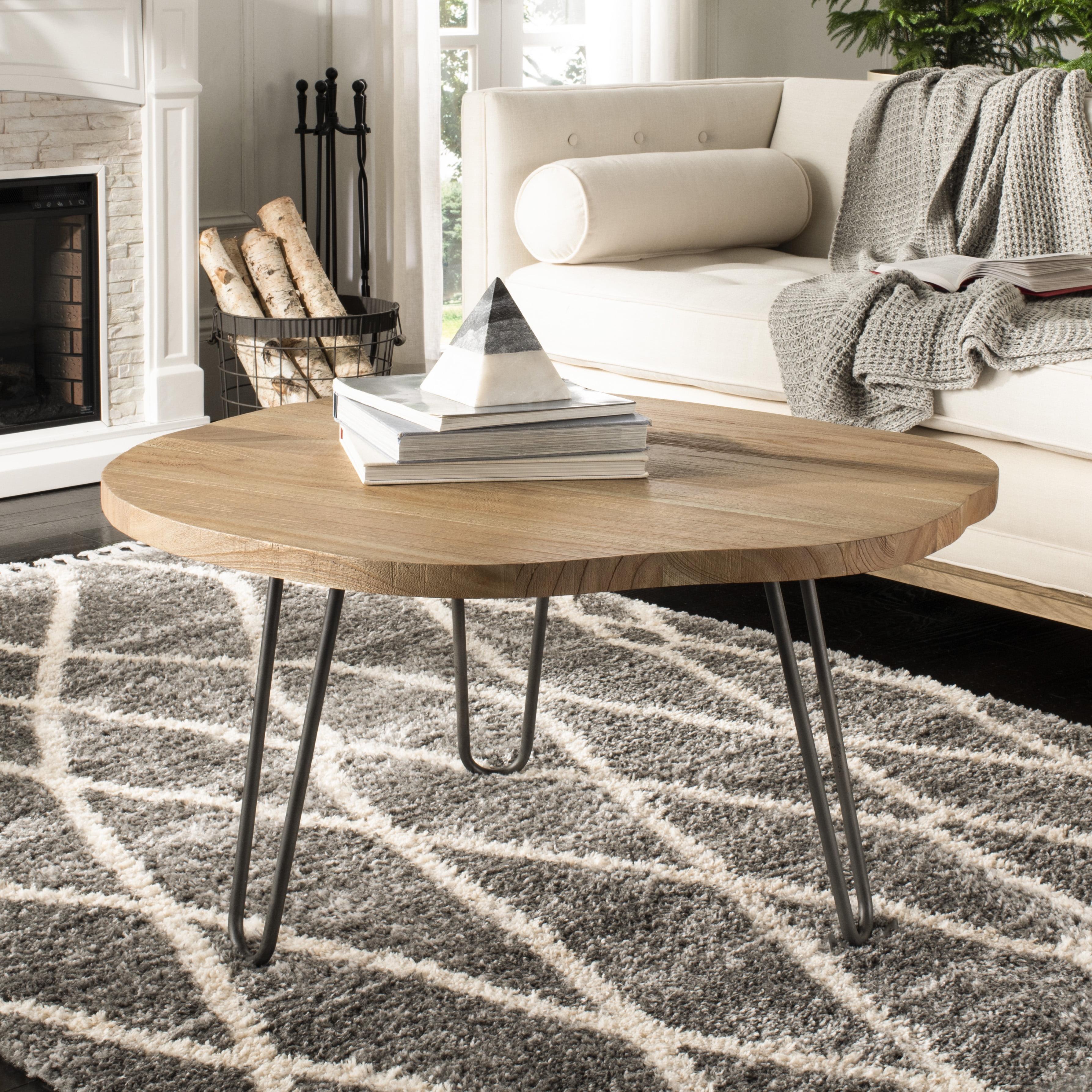 Weathered Oak and Steel Round Transitional Coffee Table