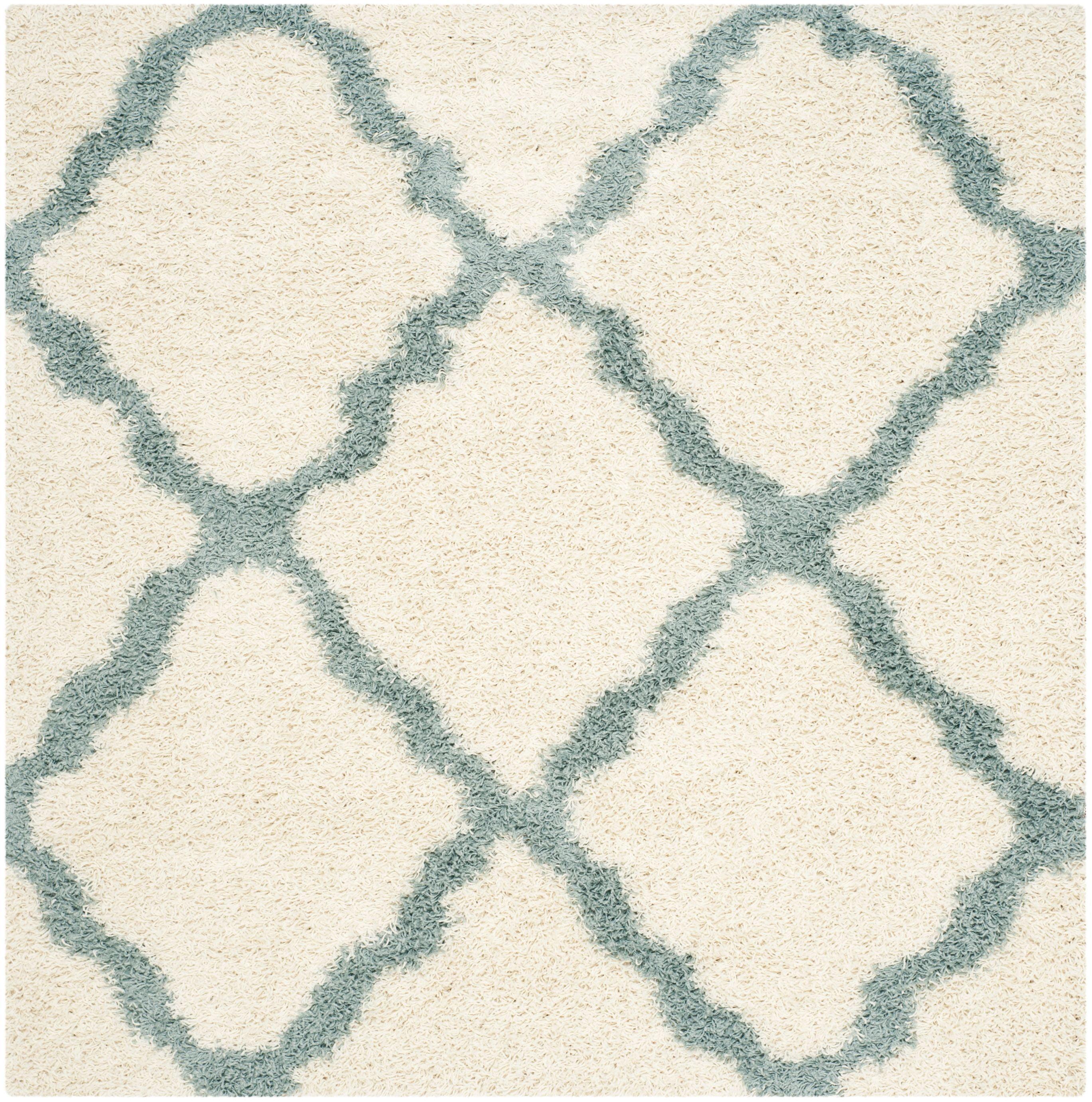 SAFAVIEH Daley Geometric Plush Shag Area Rug, Ivory/Seafoam, 6' x 6' Square