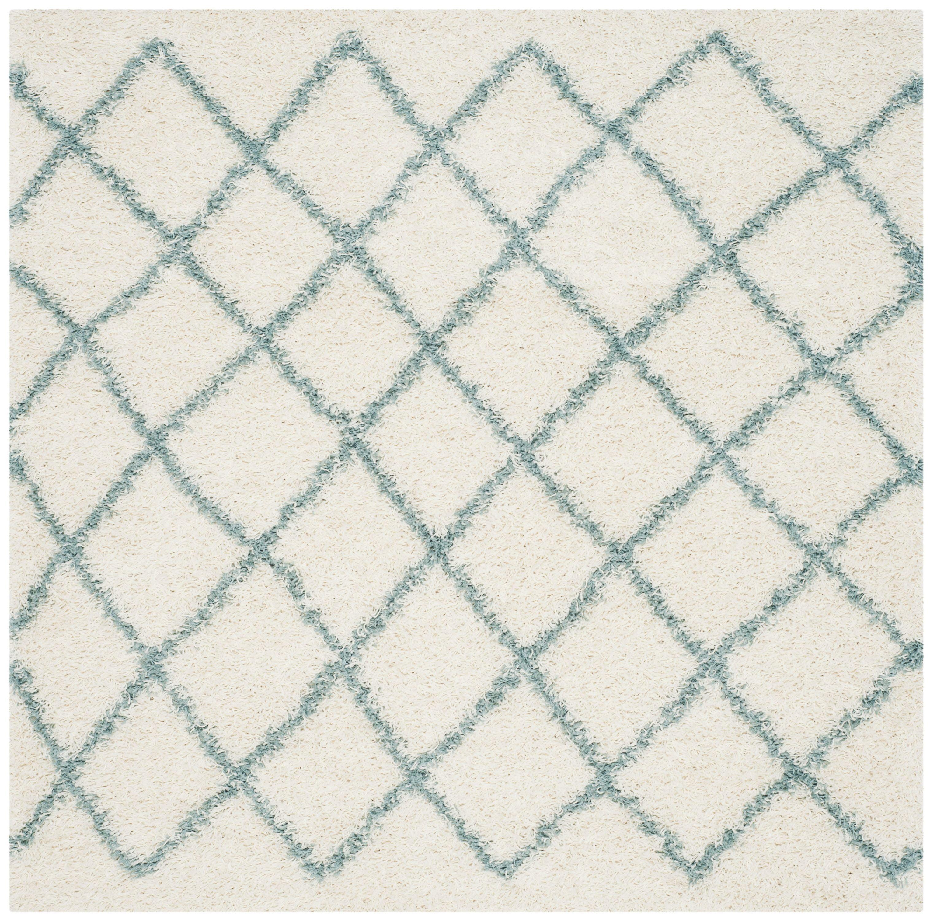 SAFAVIEH Dallas Diamond Geometric Shag Area Rug, Ivory/Seafoam, 6' x 6' Square