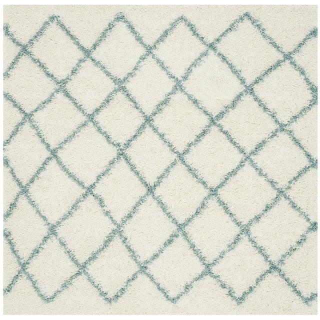 SAFAVIEH Dallas Diamond Geometric Shag Area Rug, Ivory/Seafoam, 6' x 6' Square