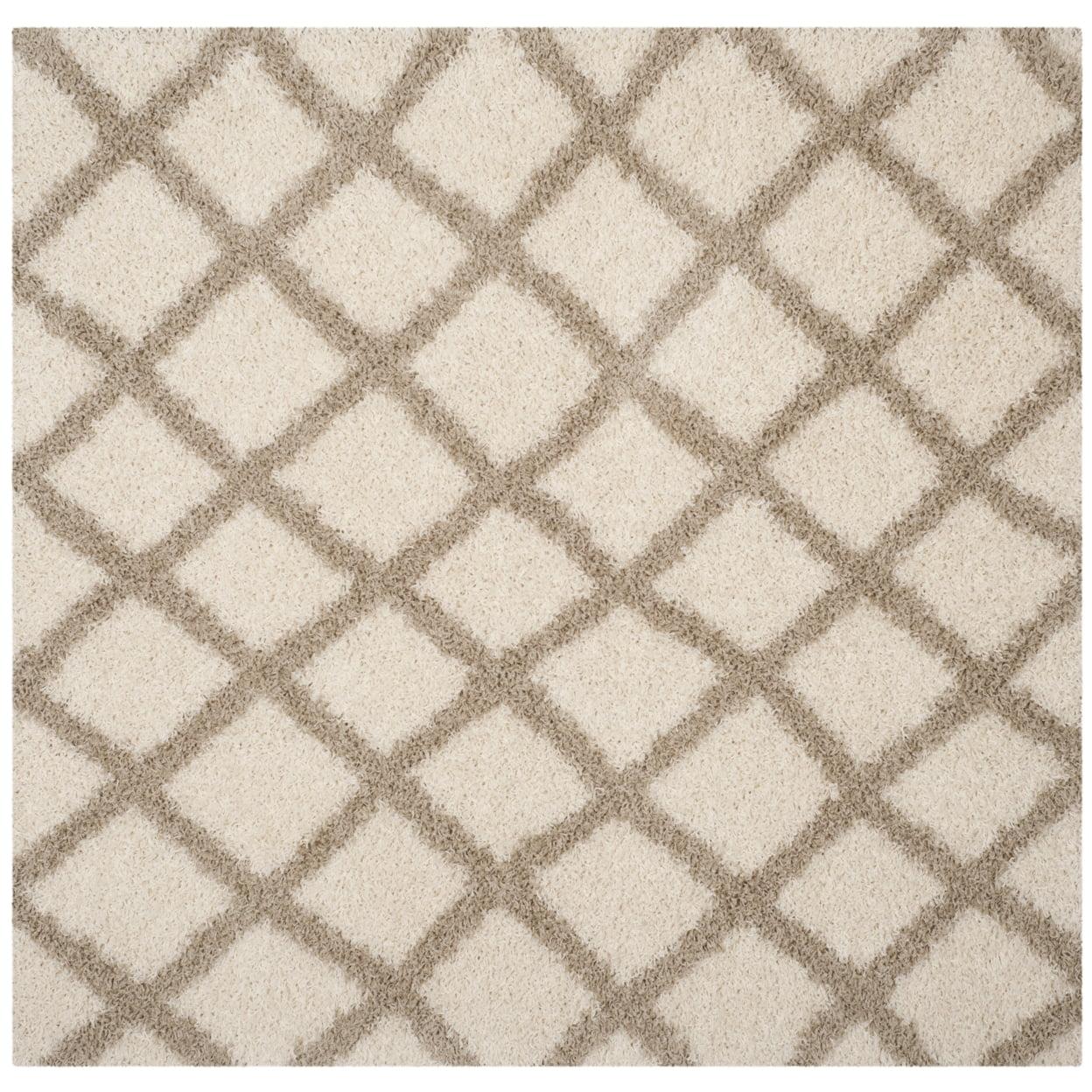 Ivory Beige 6' Square Synthetic Shag Area Rug