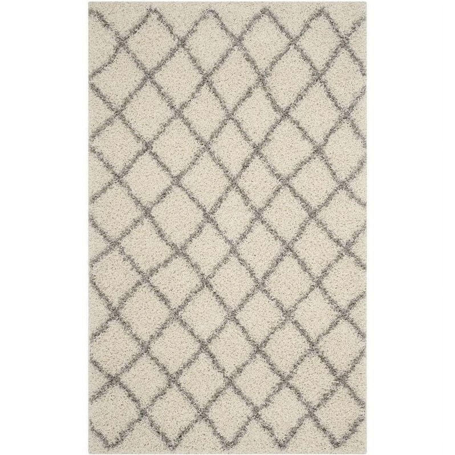 Ivory & Grey Diamond Shag Synthetic Area Rug, 8' x 10'